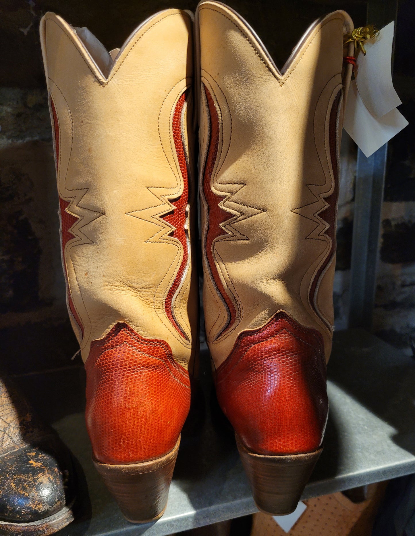 Vintage Frye Red and Cream Cowboy Boots, Made in USA, 7.5W US/ EUR 38 * SOLD