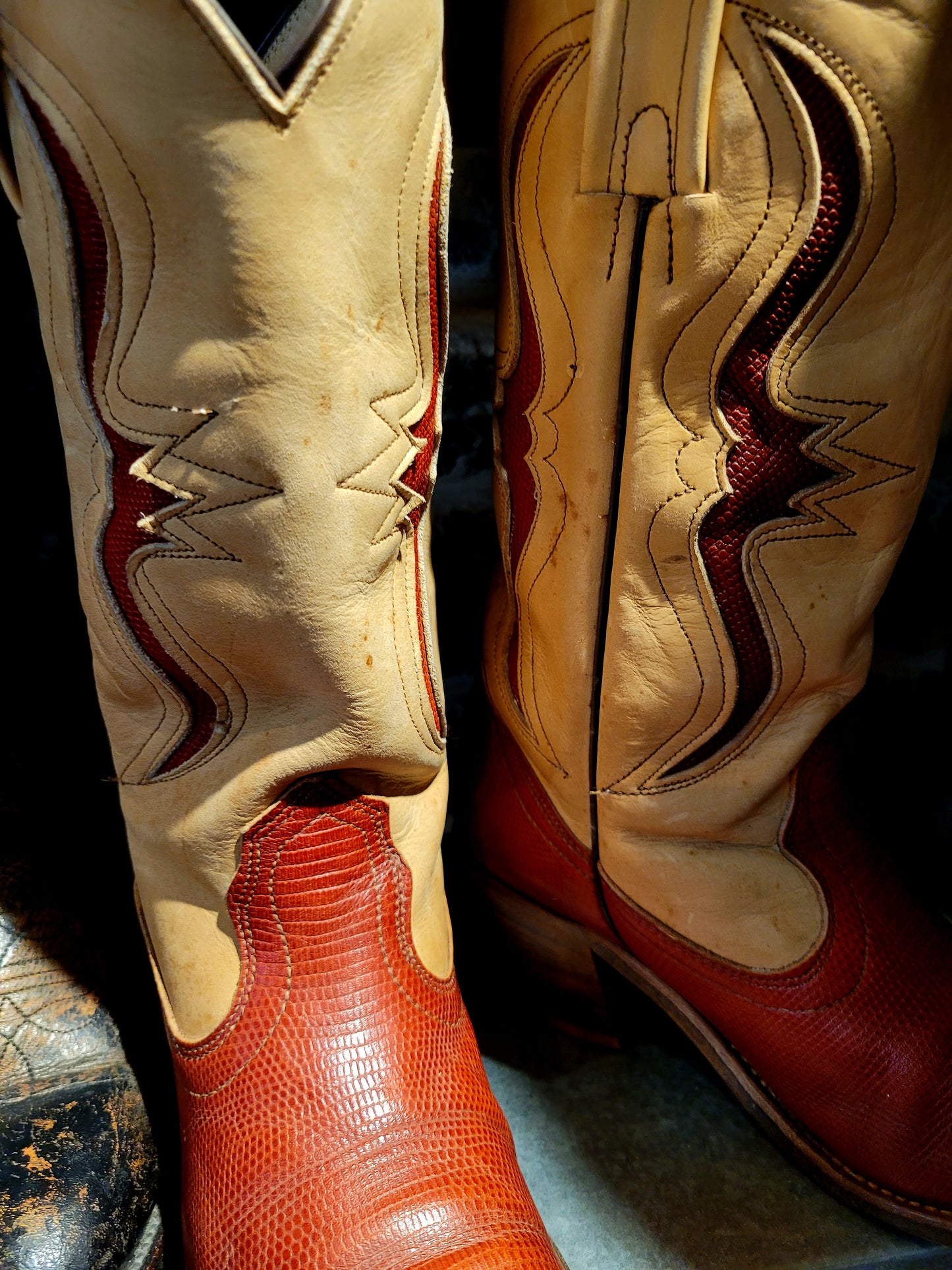 Vintage Frye Red and Cream Cowboy Boots, Made in USA, 7.5W US/ EUR 38 * SOLD