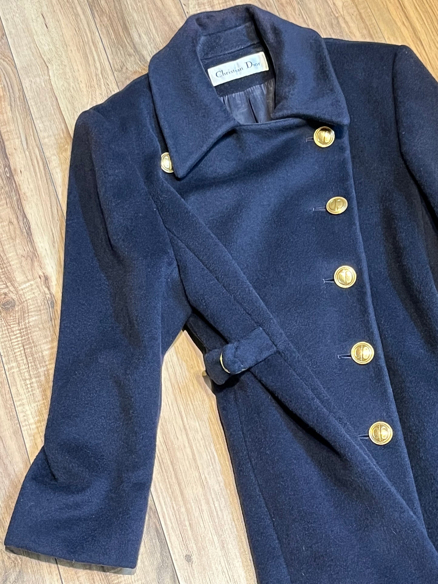 Vintage 70s/80s Christian Dior Double Breasted Navy Blue Wool Coat, Union Made in USA, Size 6 SOLD