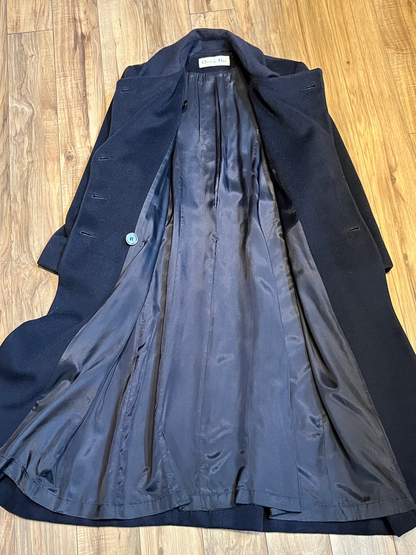 Vintage 70s/80s Christian Dior Double Breasted Navy Blue Wool Coat, Union Made in USA, Size 6 SOLD