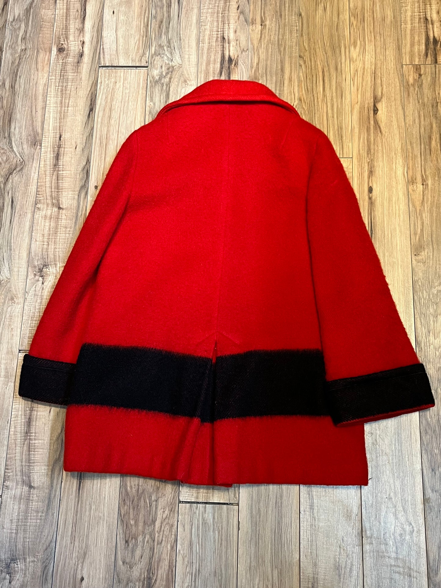 Vintage Hudson’s Bay Red and Black Point Blanket Coat, Made in Canada, Chest 42”