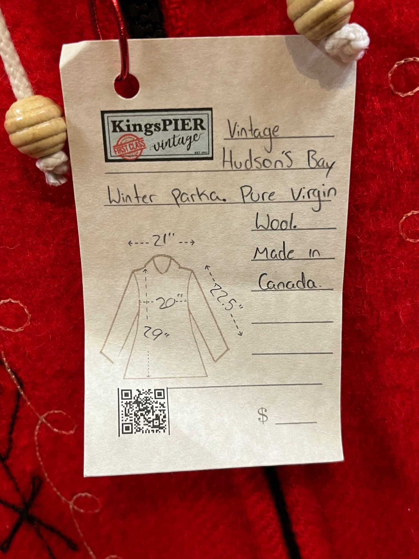 Vintage Hudson’s Bay Red Wool Northern Parka, Made in Canada, Chest 40”