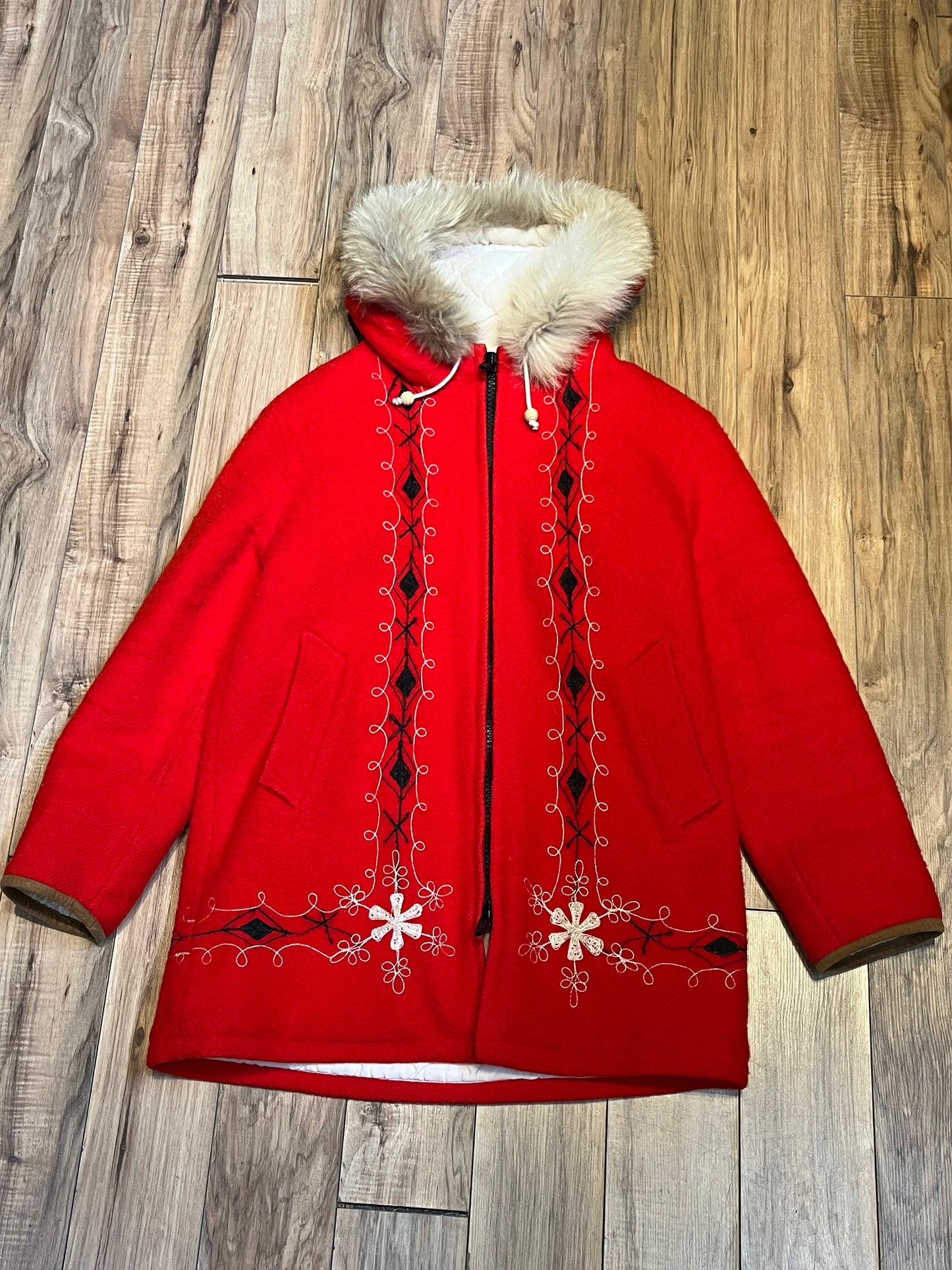 Vintage Hudson’s Bay Red Wool Northern Parka, Made in Canada, Chest 40”