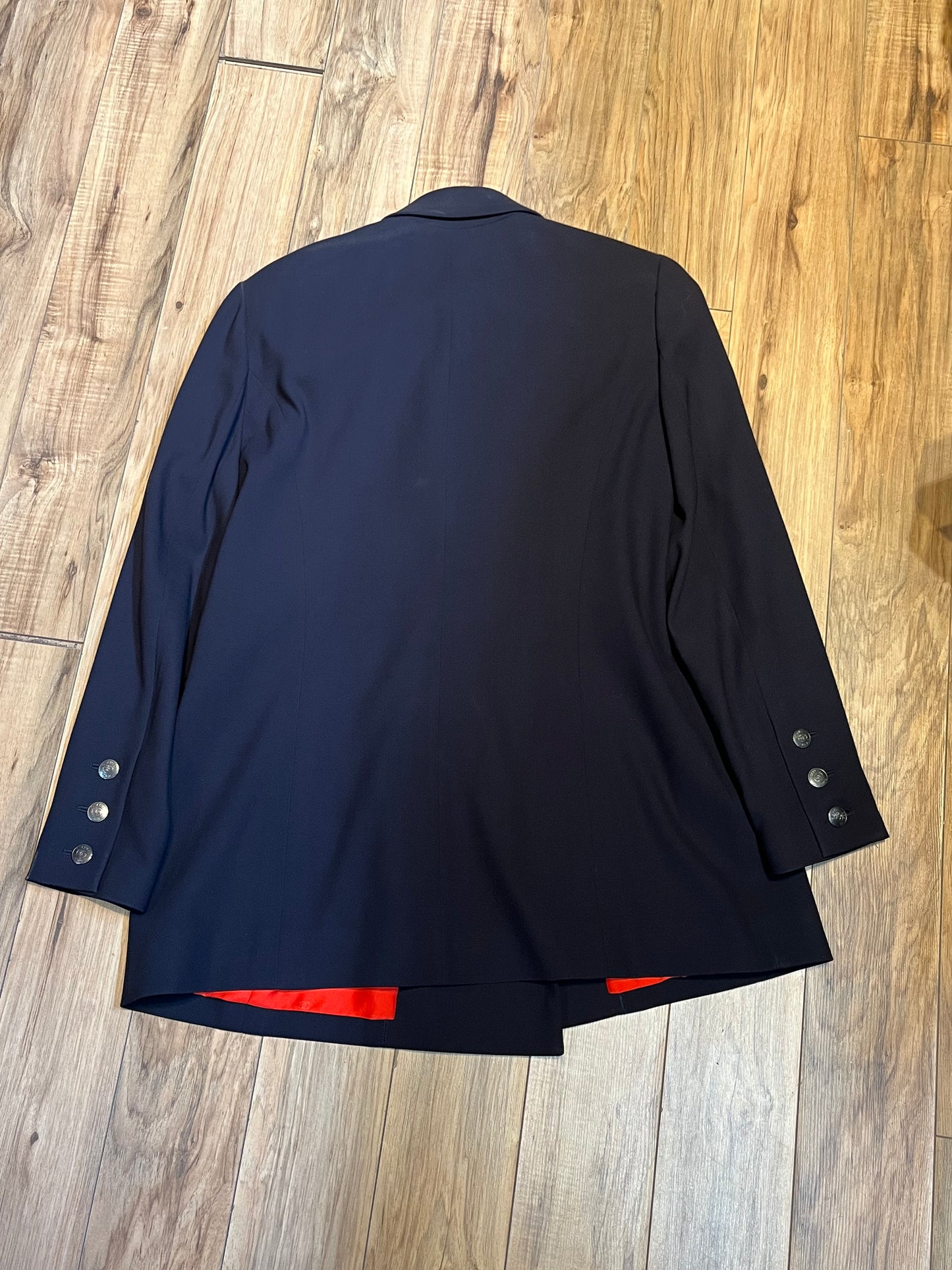 Vintage Chanel Boutique Double Breasted Navy Wool suit jacket, Made in France, Size 44