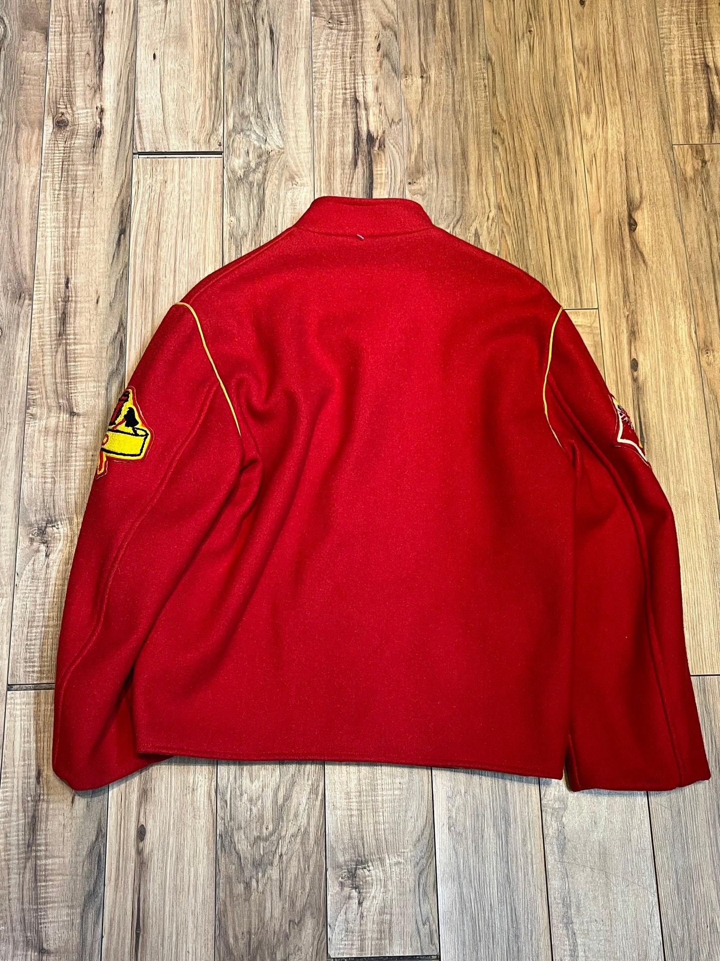 Vintage Yarmouth Fire Department Red Letterman’s Jacket, Made in Canada, Chest 42”