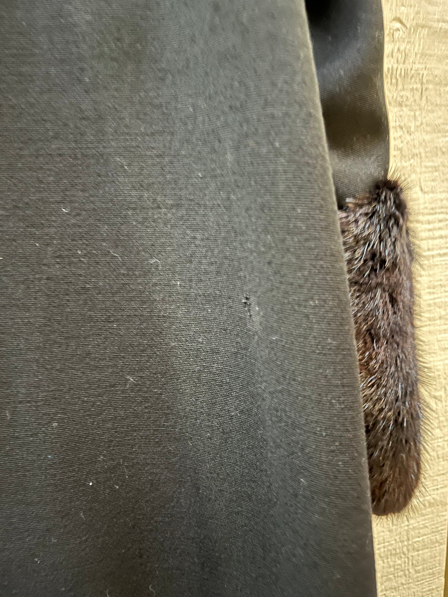 Vintage 1940’s Black Wool Coat with Dark Brown Fur Trim, Chest 44” SOLD