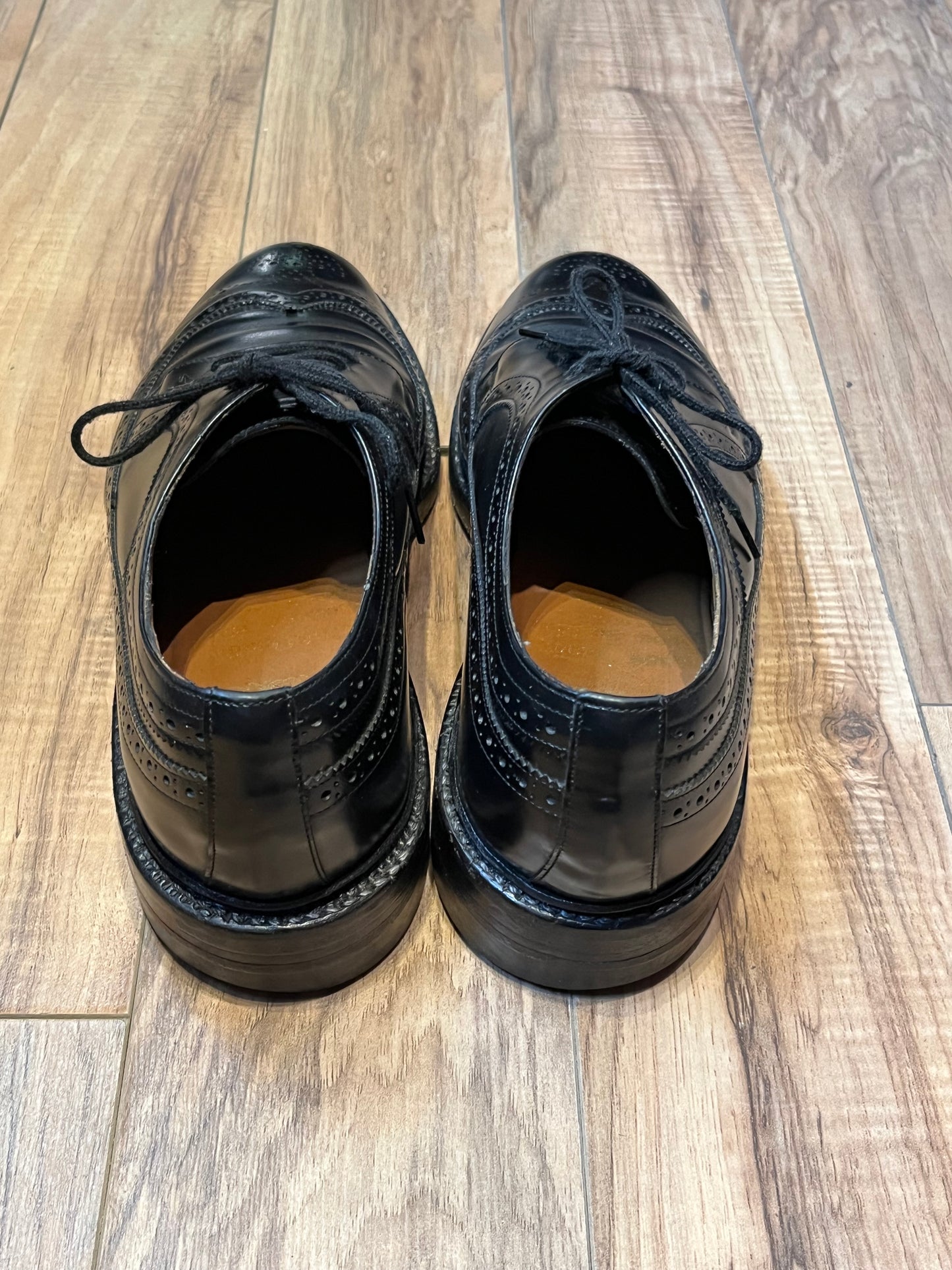 Vintage Deadstock Dacks Black Leather Wingtip Derby Shoes, Made in Canada, Size US Mens 10, EUR 43, Sold