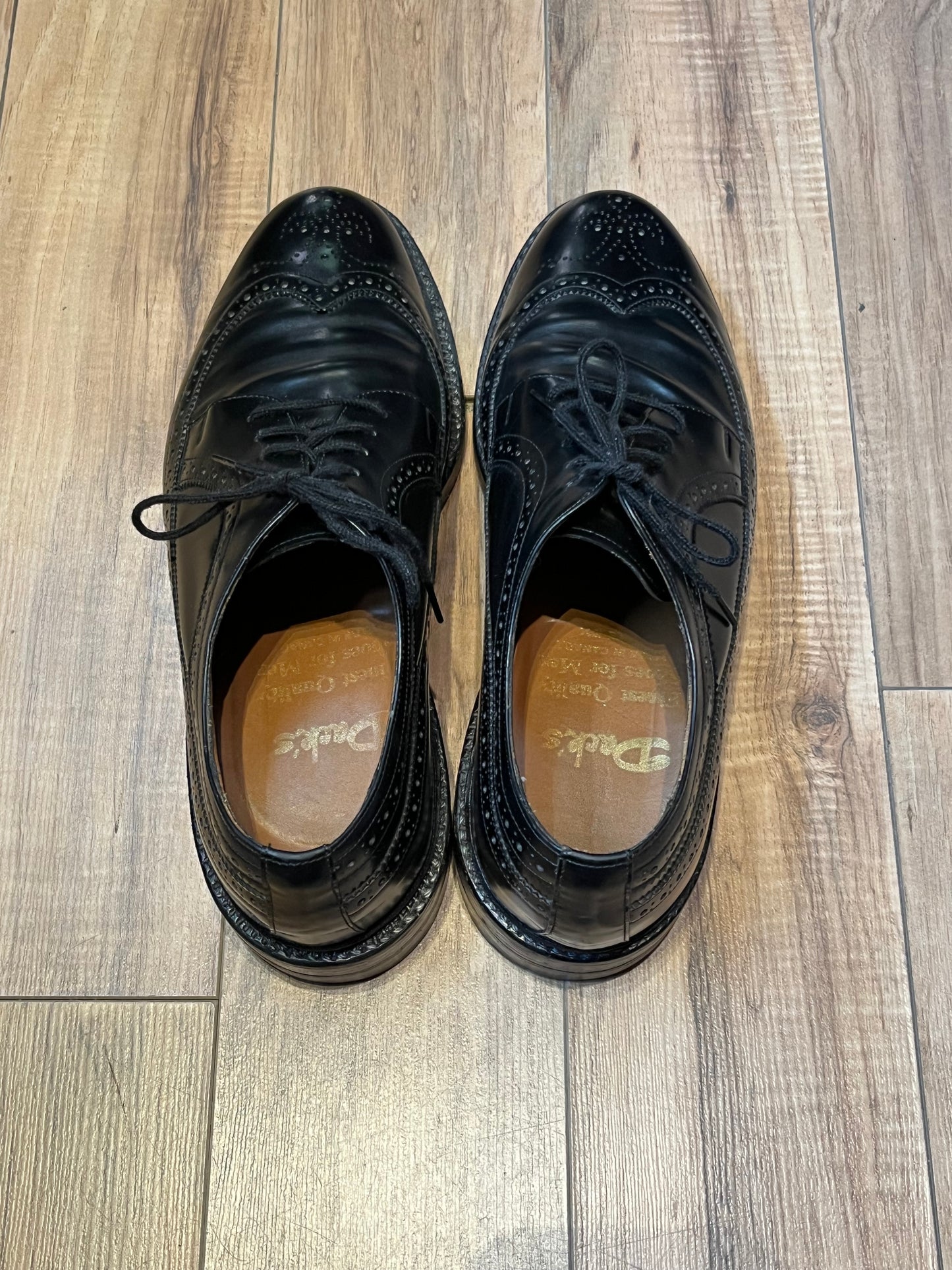 Vintage Deadstock Dacks Black Leather Wingtip Derby Shoes, Made in Canada, Size US Mens 10, EUR 43, Sold