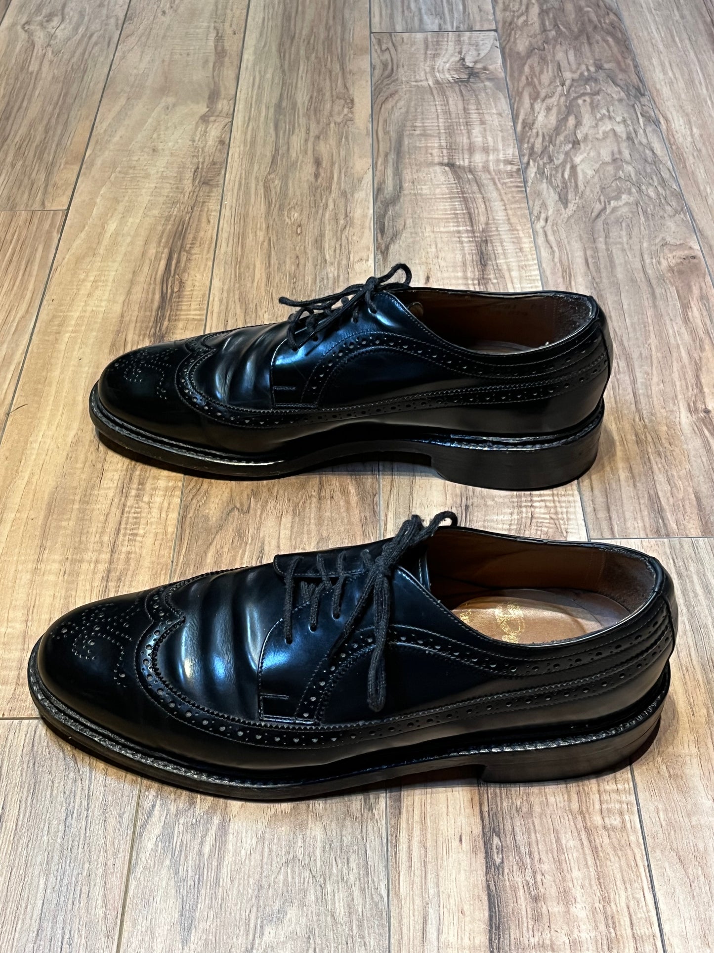 Vintage Deadstock Dacks Black Leather Wingtip Derby Shoes, Made in Canada, Size US Mens 10, EUR 43, Sold
