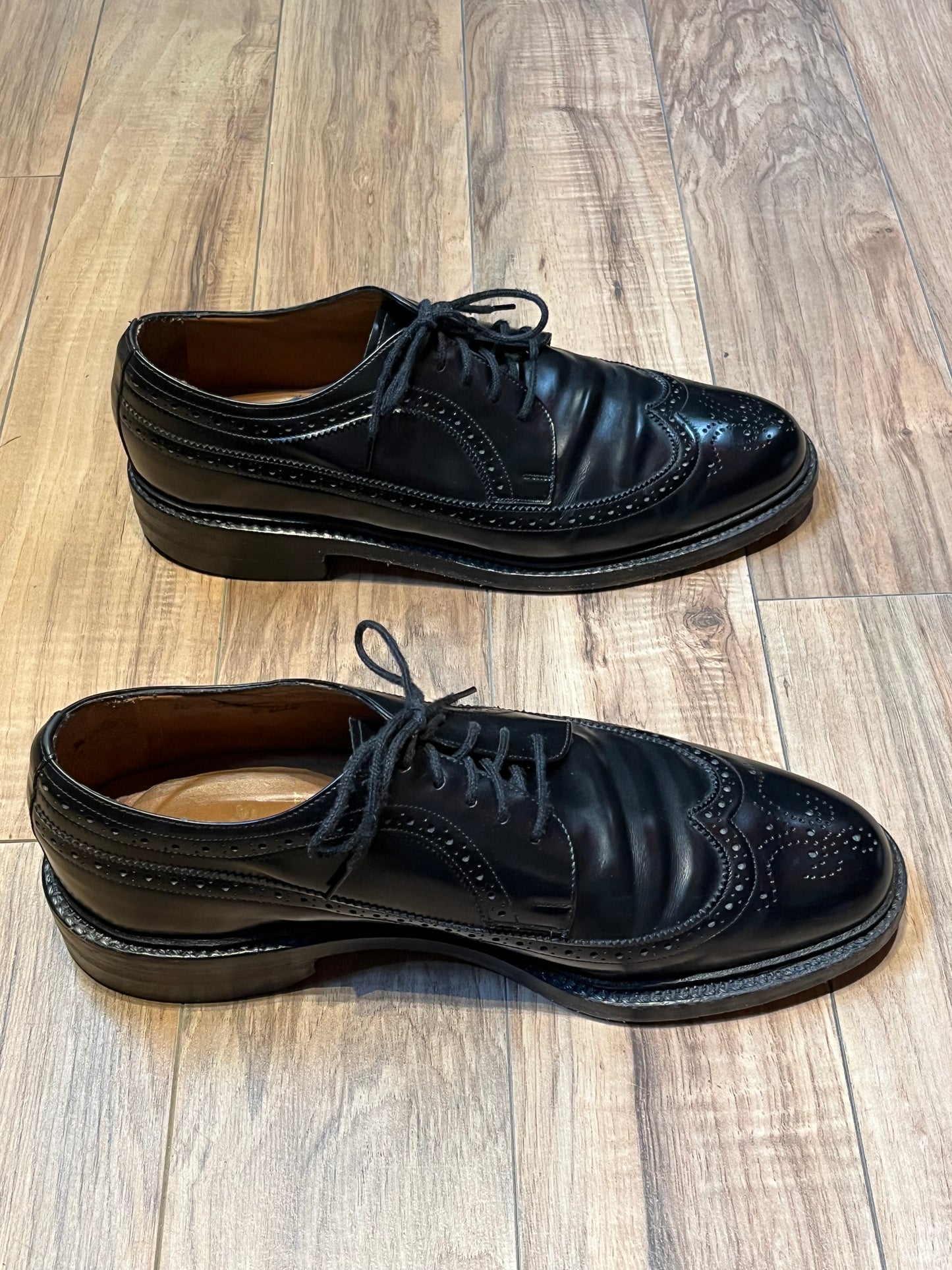 Vintage Deadstock Dacks Black Leather Wingtip Derby Shoes, Made in Canada, Size US Mens 10, EUR 43, Sold