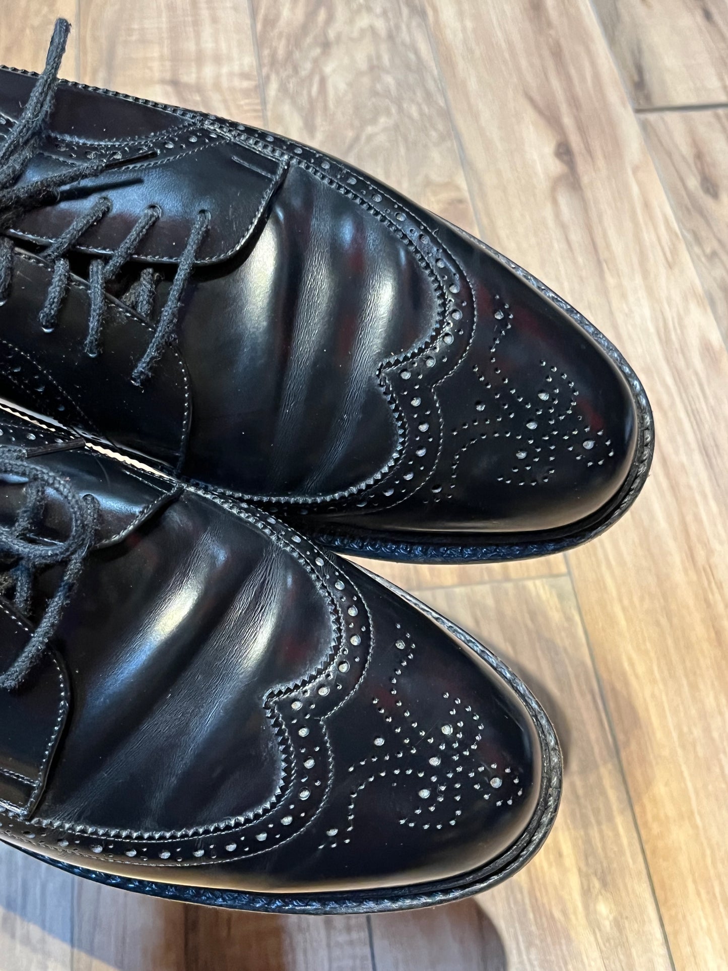 Vintage Deadstock Dacks Black Leather Wingtip Derby Shoes, Made in Canada, Size US Mens 10, EUR 43, Sold