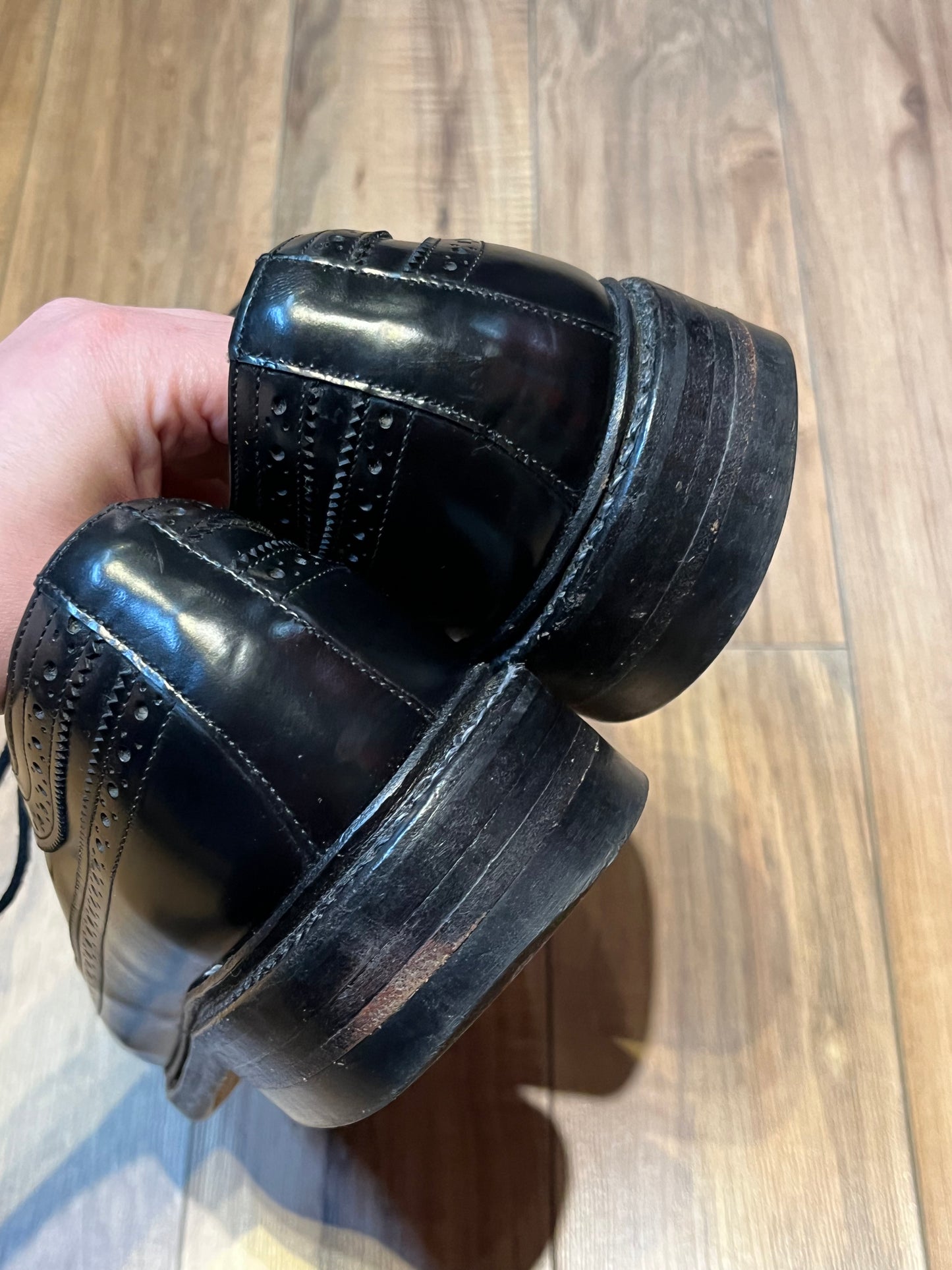 Vintage Deadstock Dacks Black Leather Wingtip Derby Shoes, Made in Canada, Size US Mens 10, EUR 43, Sold