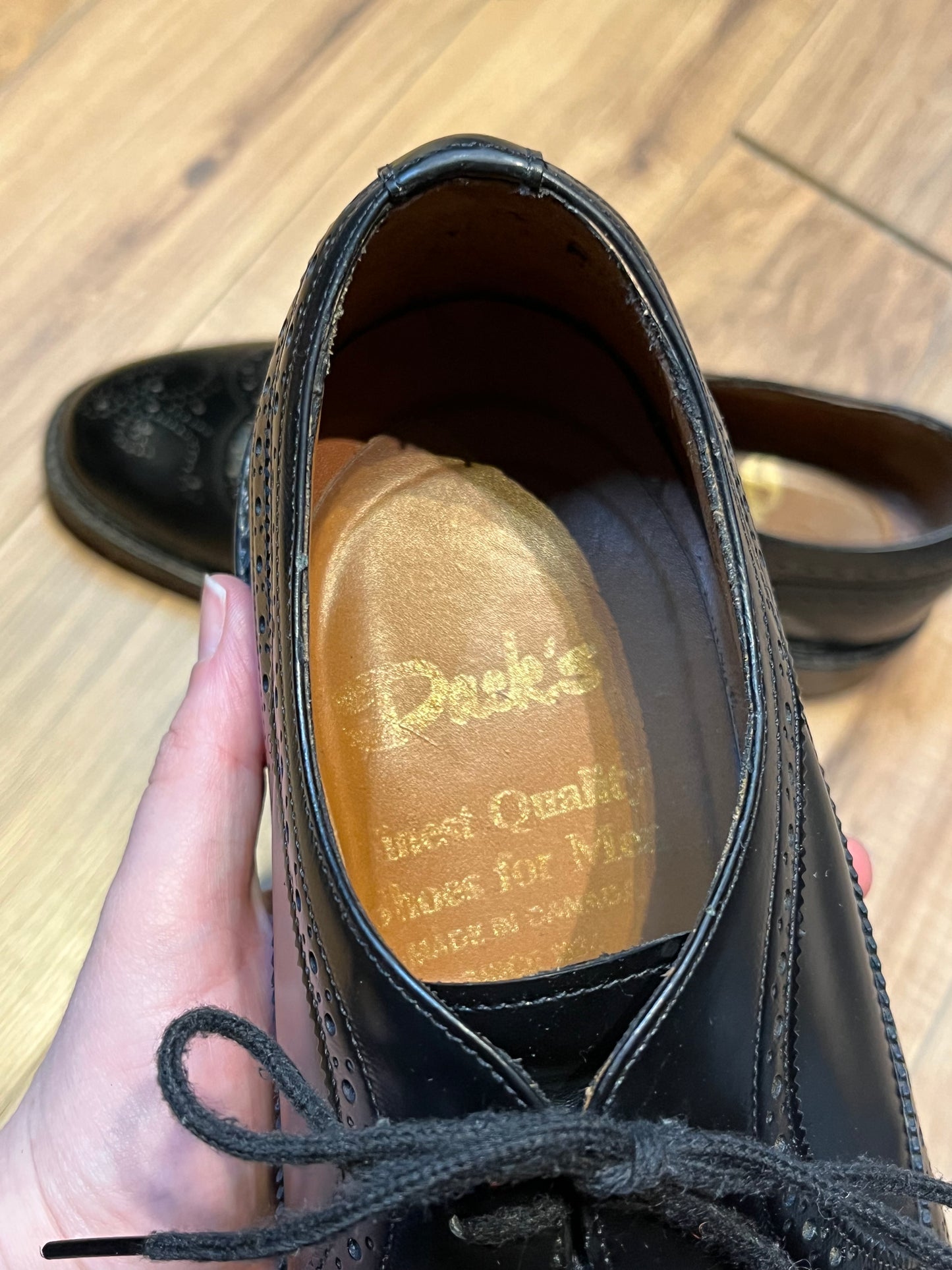 Vintage Deadstock Dacks Black Leather Wingtip Derby Shoes, Made in Canada, Size US Mens 10, EUR 43, Sold