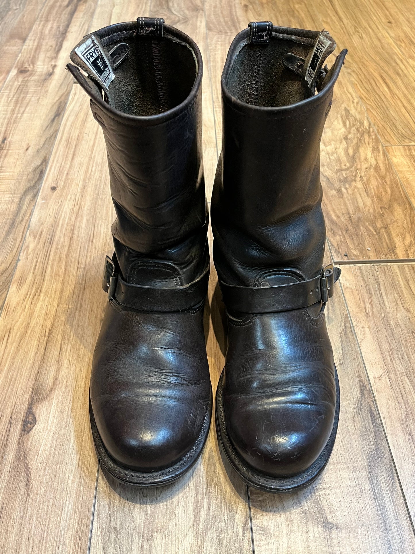 Vintage Frye Harness Brown leather boots, made in USA, Size US Mens 7.5, Womens 9.5, EUR 40 SOLD