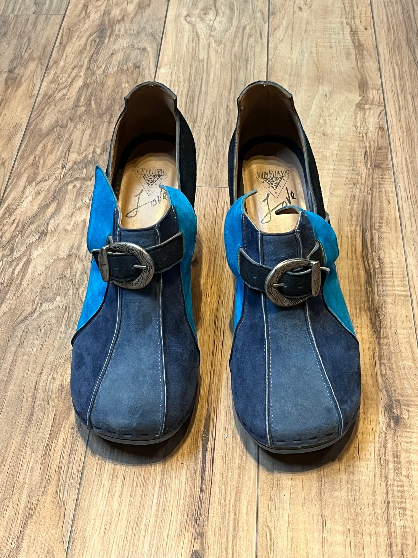 John Fluevog Summer of Love Amor Blue Clog, Made in Peru, Size US Womens 7.5 SOLD