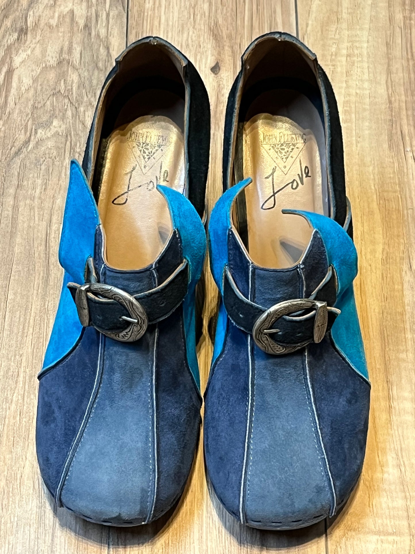 John Fluevog Summer of Love Amor Blue Clog, Made in Peru, Size US Womens 7.5 SOLD