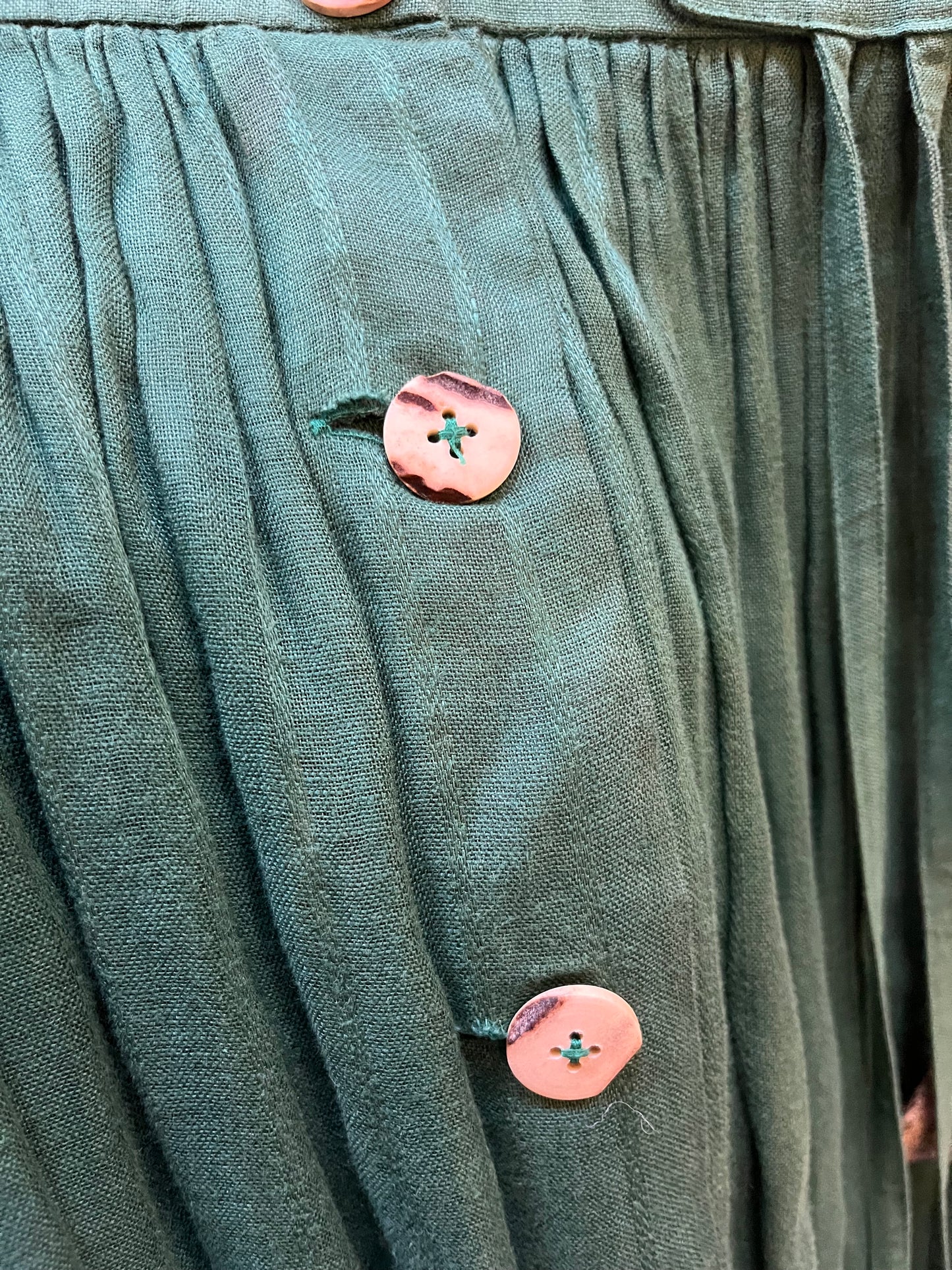 Very Rare Vintage Mothwurf Couture Green Linen 2pc Ensemble, Made in Austria, Size 42