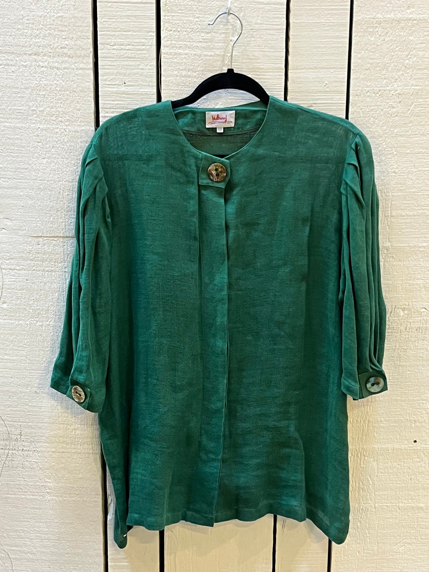 Very Rare Vintage Mothwurf Couture Green Linen 2pc Ensemble, Made in Austria, Size 42