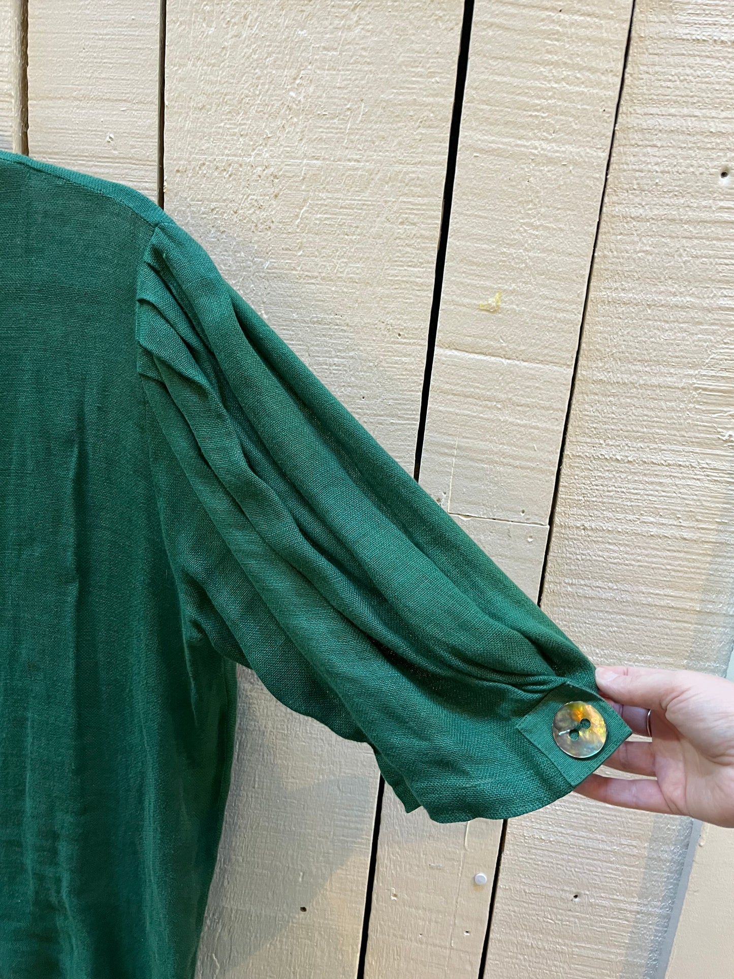 Very Rare Vintage Mothwurf Couture Green Linen 2pc Ensemble, Made in Austria, Size 42