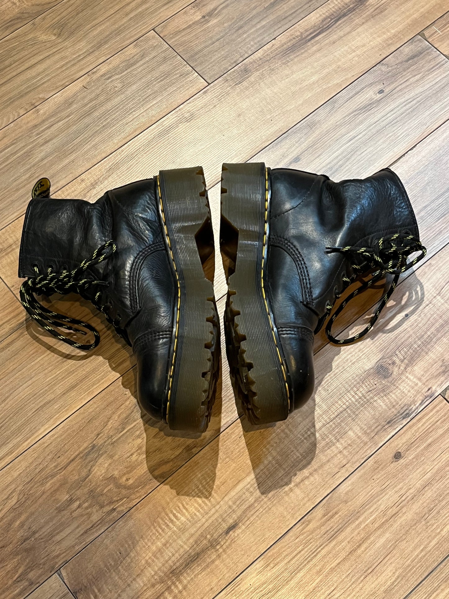 Vintage Doc Martens Black 8 Eyelet Cap Toe Bex Platform Boot, Made in England, Size UK 8, EUR 42, US Men’s 9, Women’s 10 SOLD