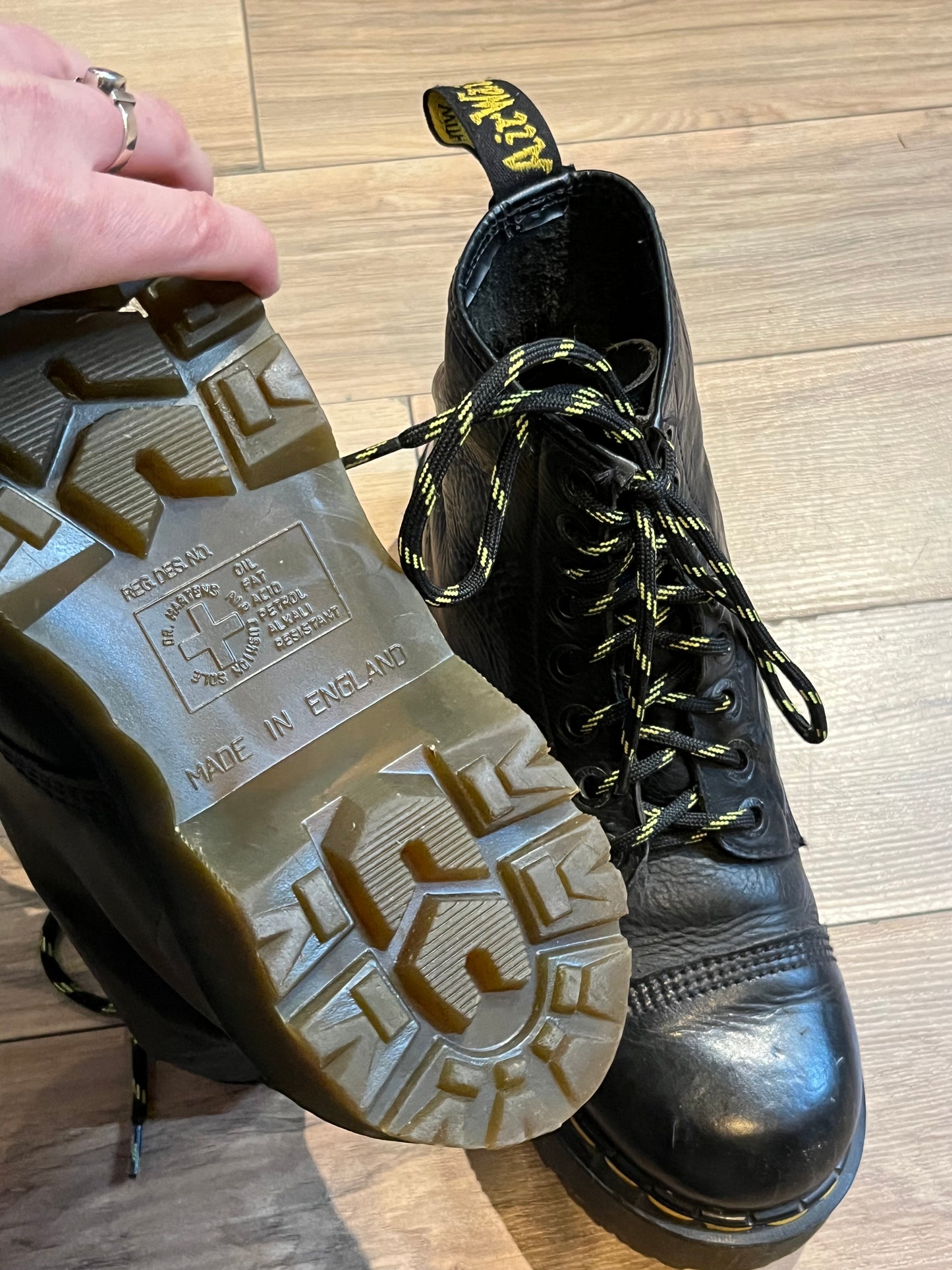 Vintage Doc Martens Black 8 Eyelet Cap Toe Bex Platform Boot, Made in England, Size UK 8, EUR 42, US Men’s 9, Women’s 10 SOLD