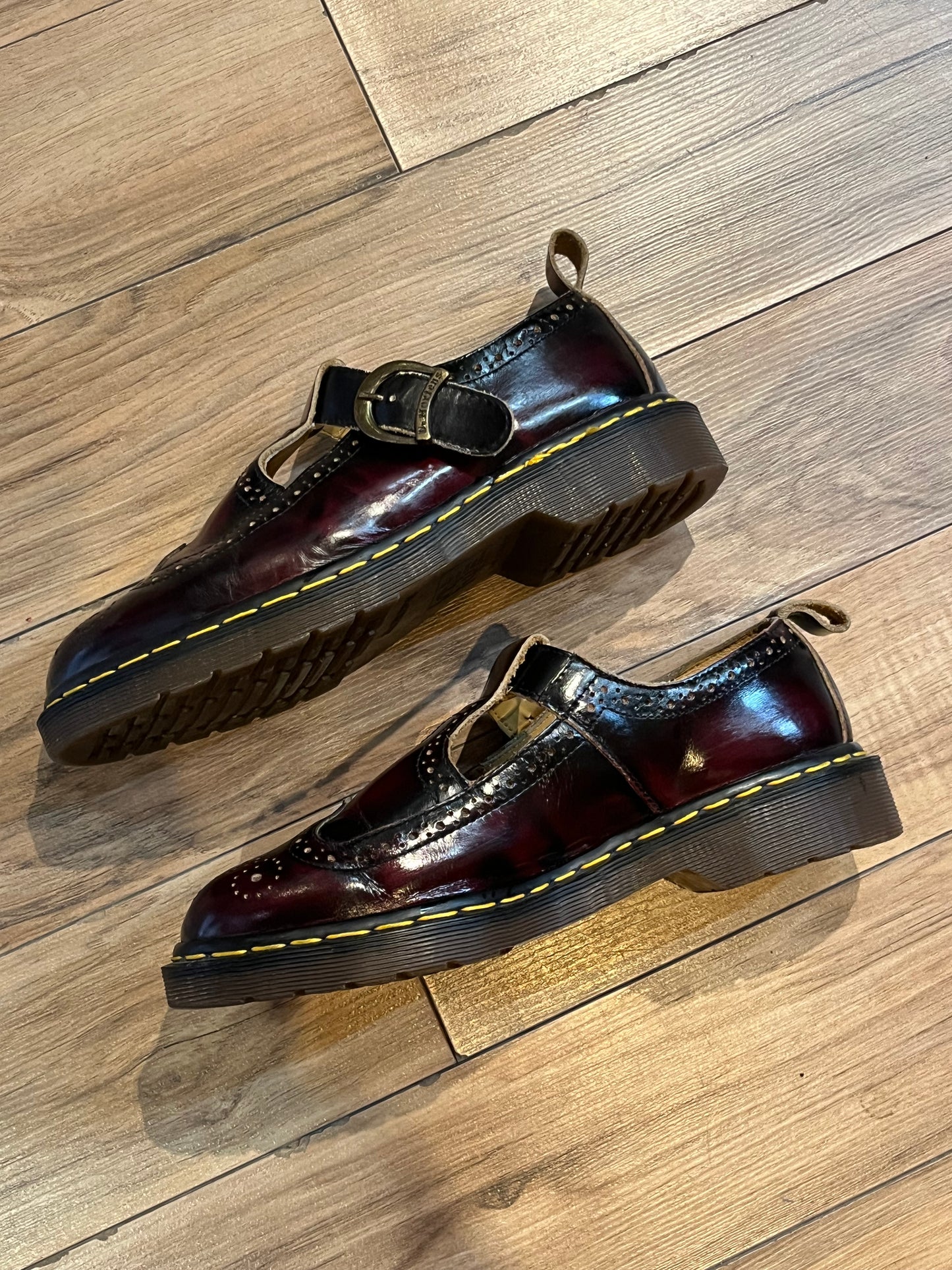 Rare Vintage Doc Martens Oxblood Wingtip Brogue Mary Janes, Made in England, Size UK 7, EUR 40, US Women’s 9