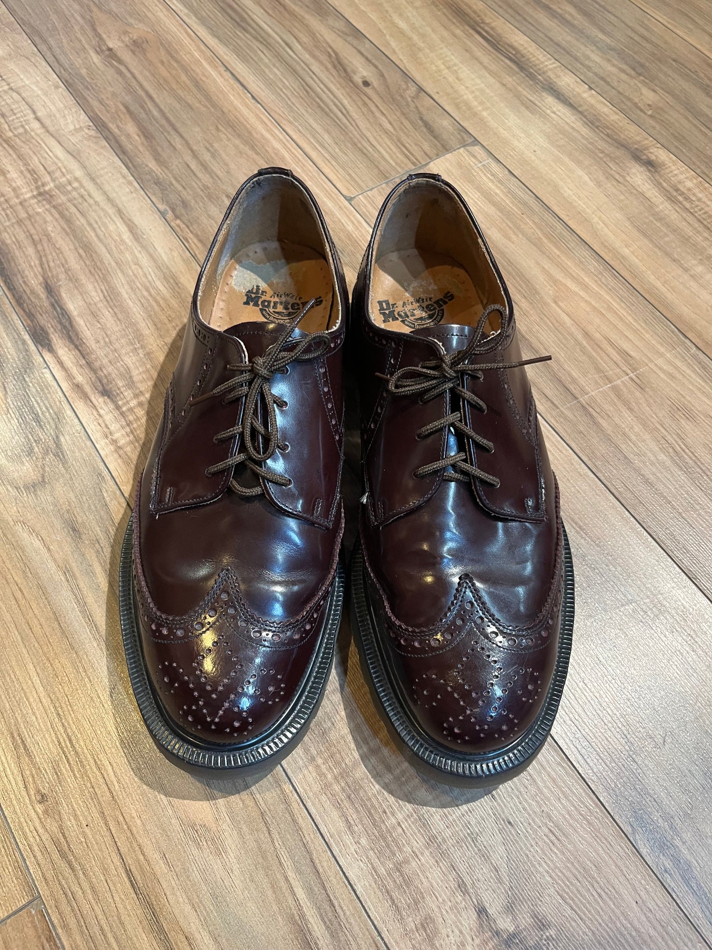 Vintage Doc Martens Oxblood Wingtip Brogue Oxford Shoes, Made in England, Size UK 9, EUR 43, US Men’s 10