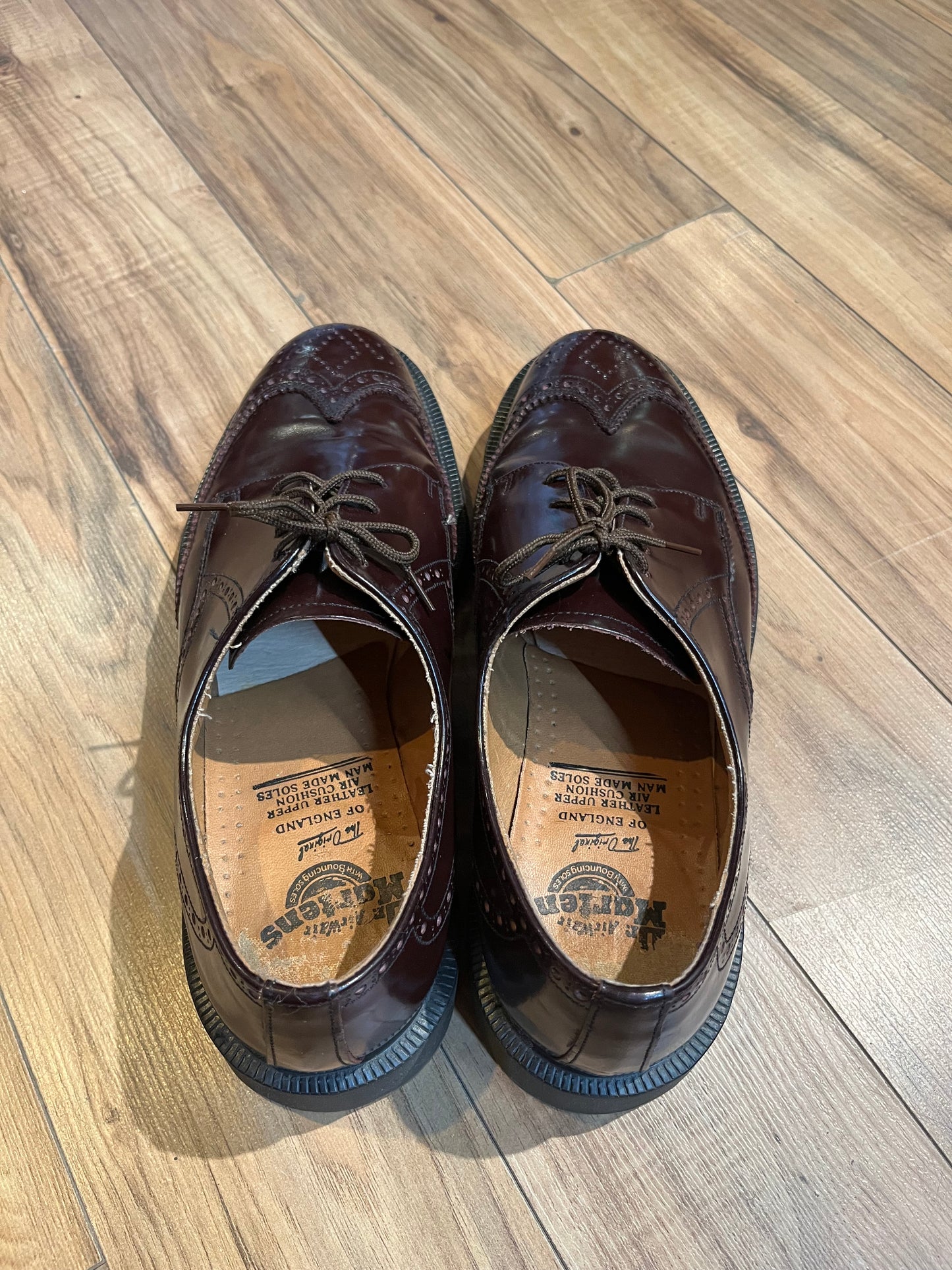 Vintage Doc Martens Oxblood Wingtip Brogue Oxford Shoes, Made in England, Size UK 9, EUR 43, US Men’s 10