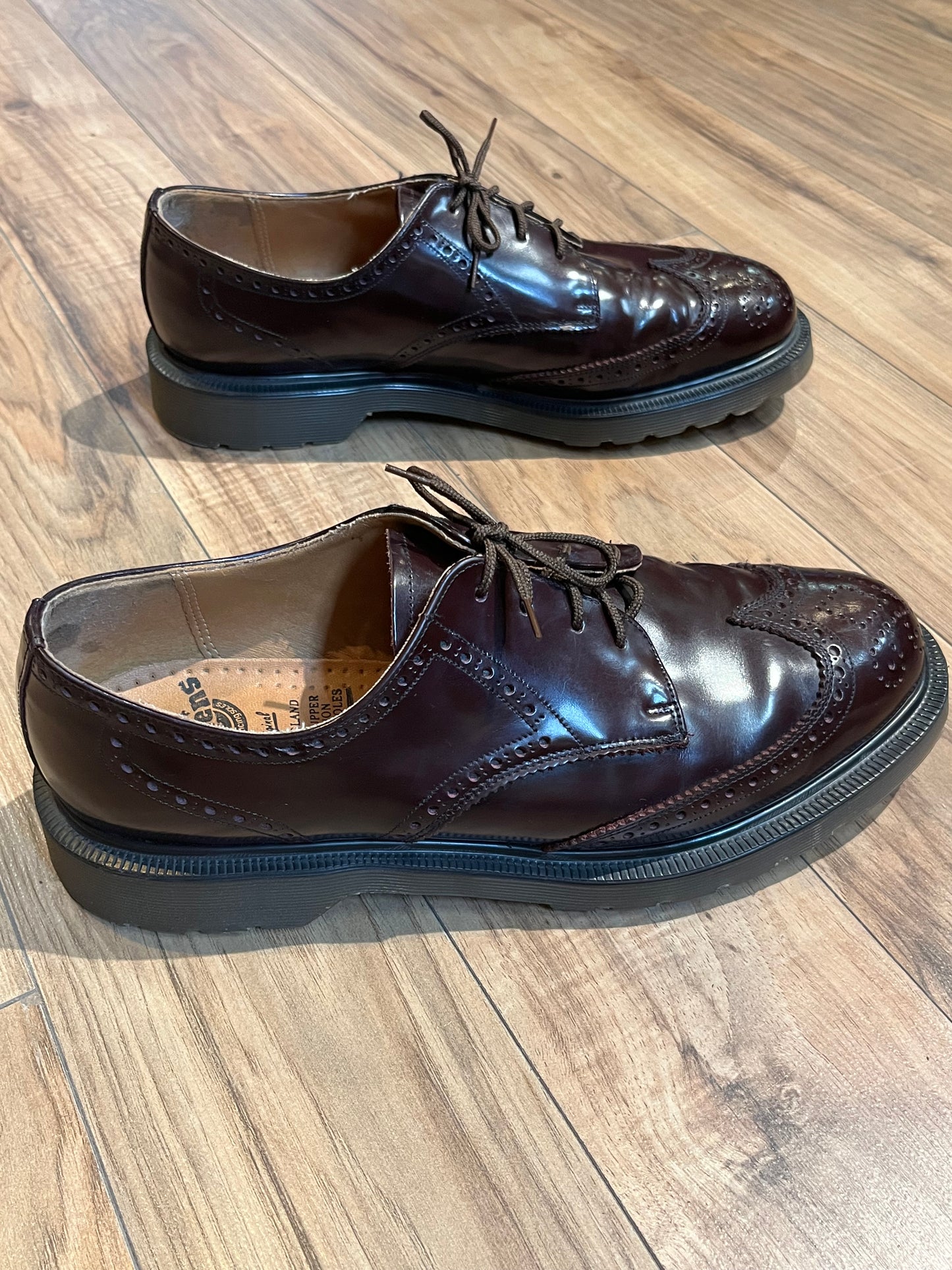 Vintage Doc Martens Oxblood Wingtip Brogue Oxford Shoes, Made in England, Size UK 9, EUR 43, US Men’s 10