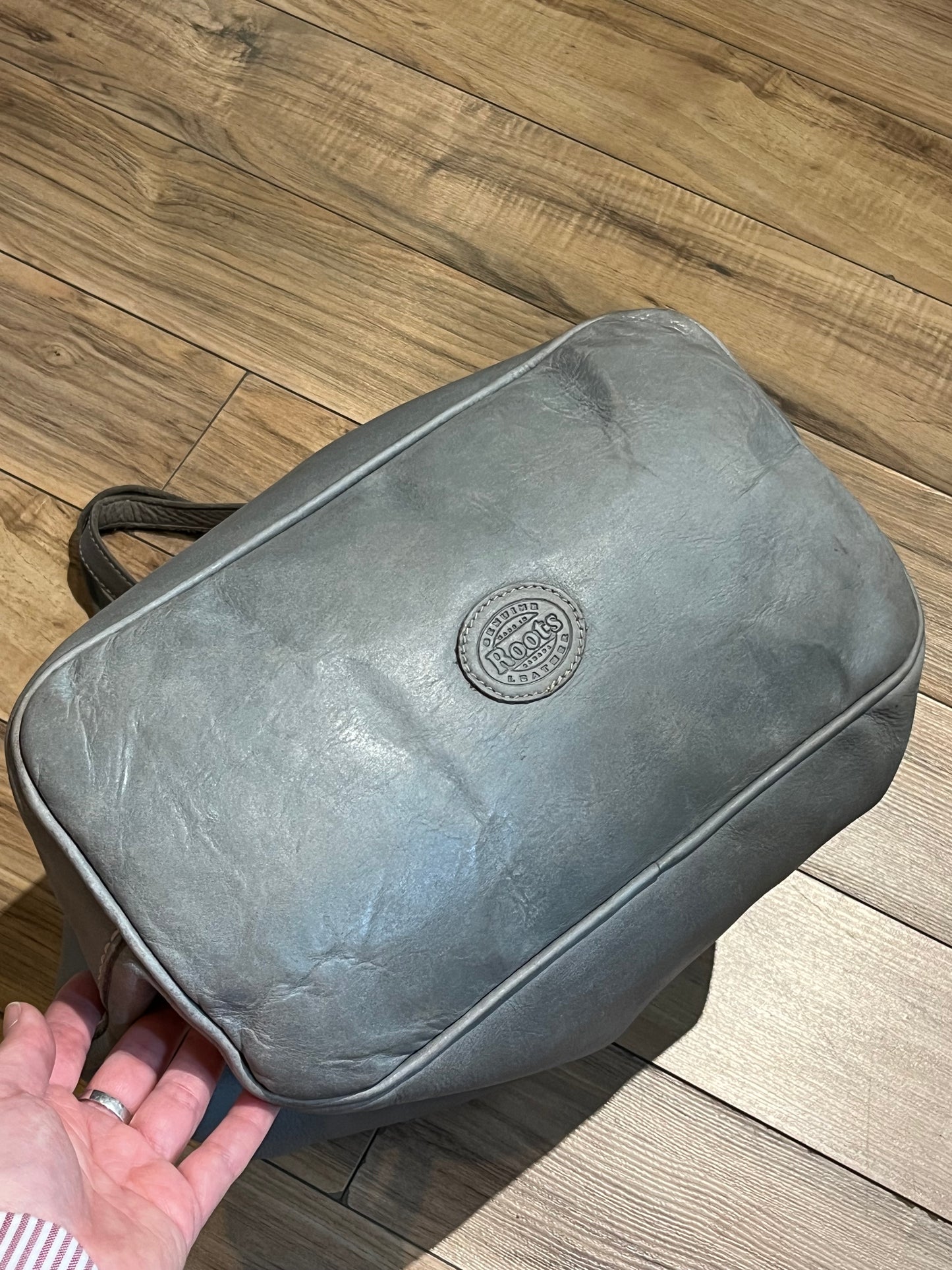 Roots Grey Full Grain Leather Tote Bag, Made in Canada SOLD
