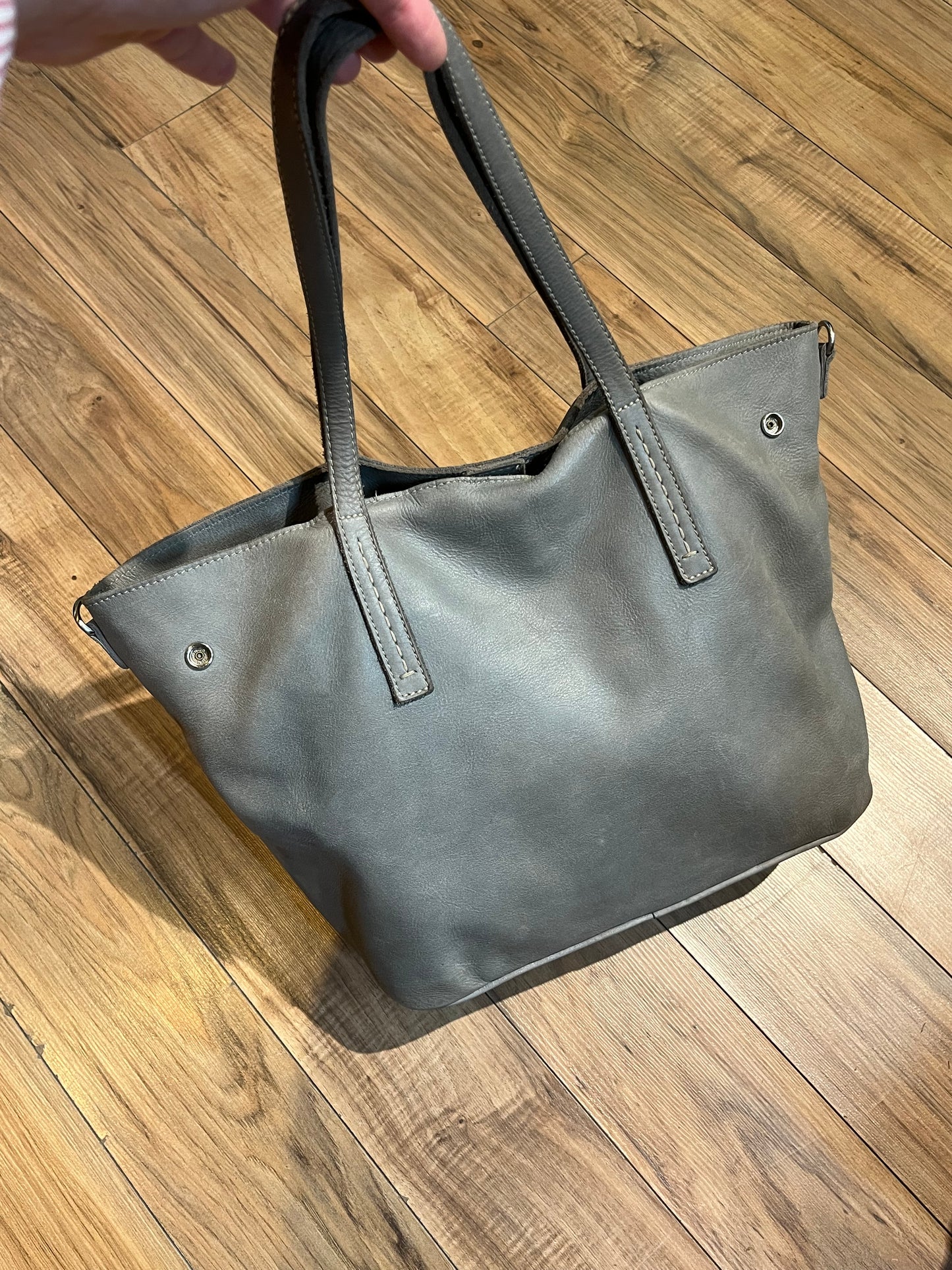 Roots Grey Full Grain Leather Tote Bag, Made in Canada SOLD