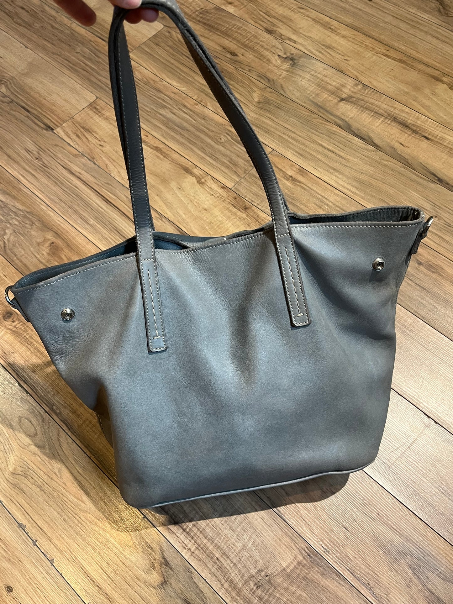 Roots Grey Full Grain Leather Tote Bag, Made in Canada SOLD