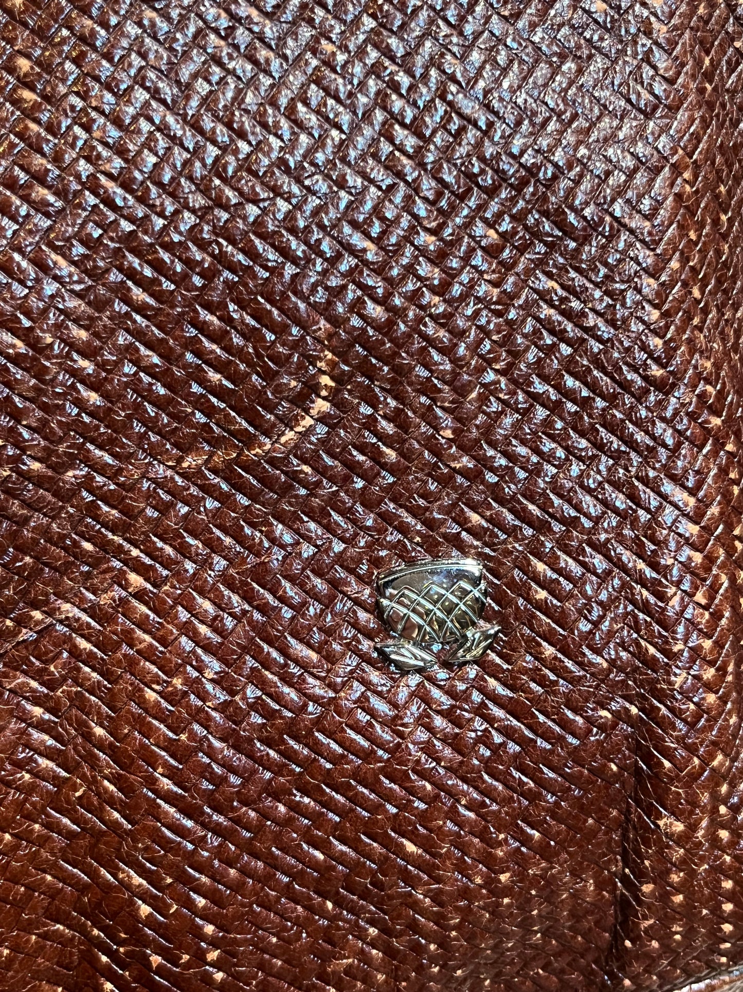 Vintage Navyboot Brown Embossed Woven Leather Handbag
