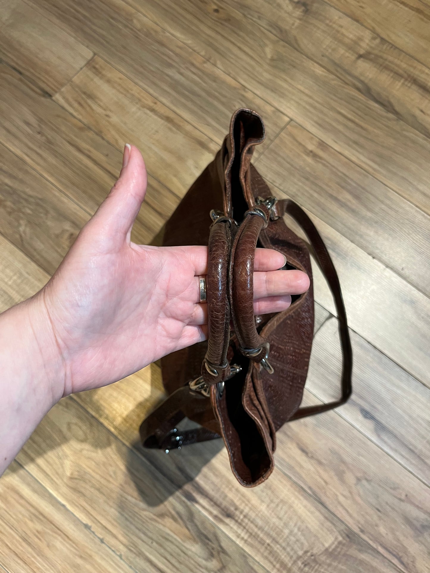 Vintage Navyboot Brown Embossed Woven Leather Handbag