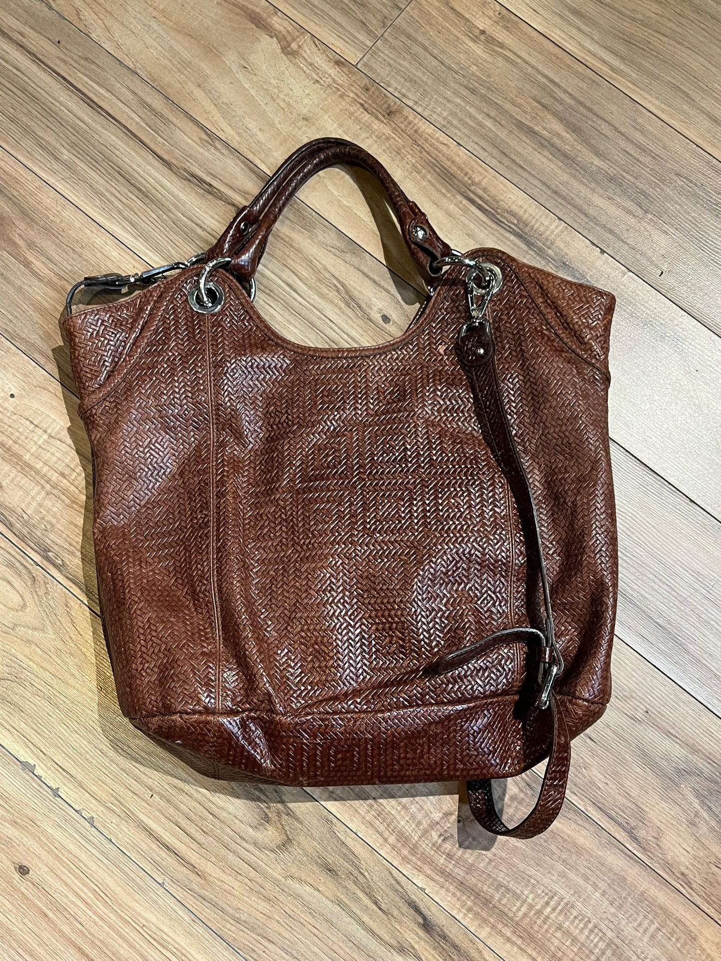 Vintage Navyboot Brown Embossed Woven Leather Handbag