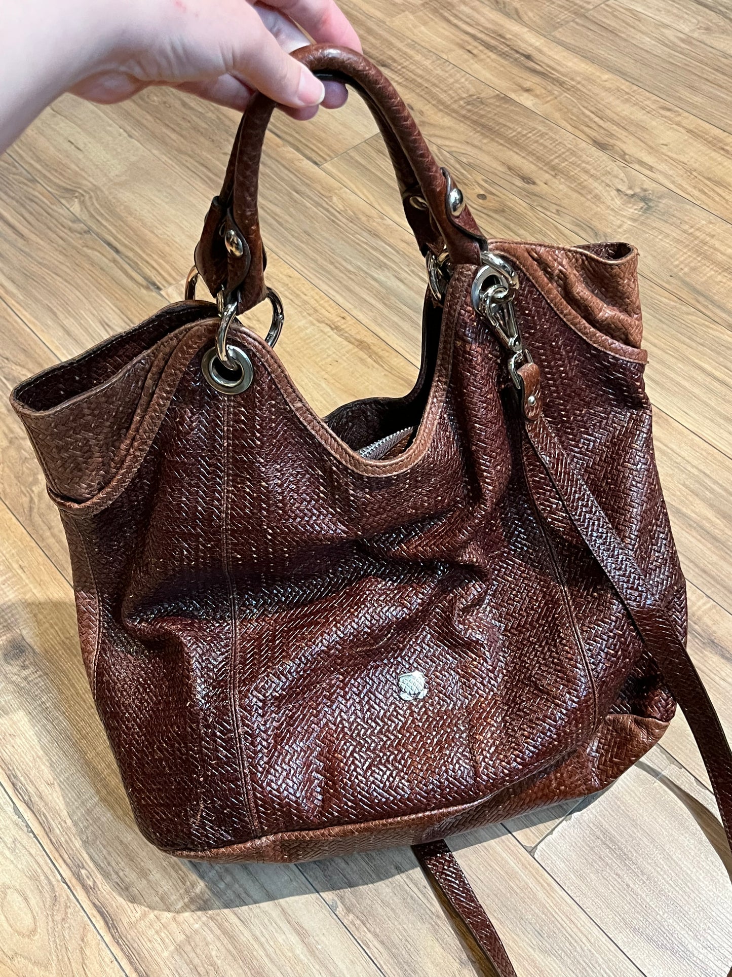 Vintage Navyboot Brown Embossed Woven Leather Handbag