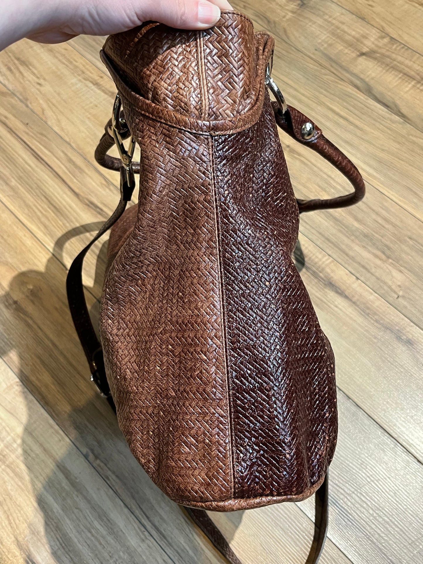 Vintage Navyboot Brown Embossed Woven Leather Handbag