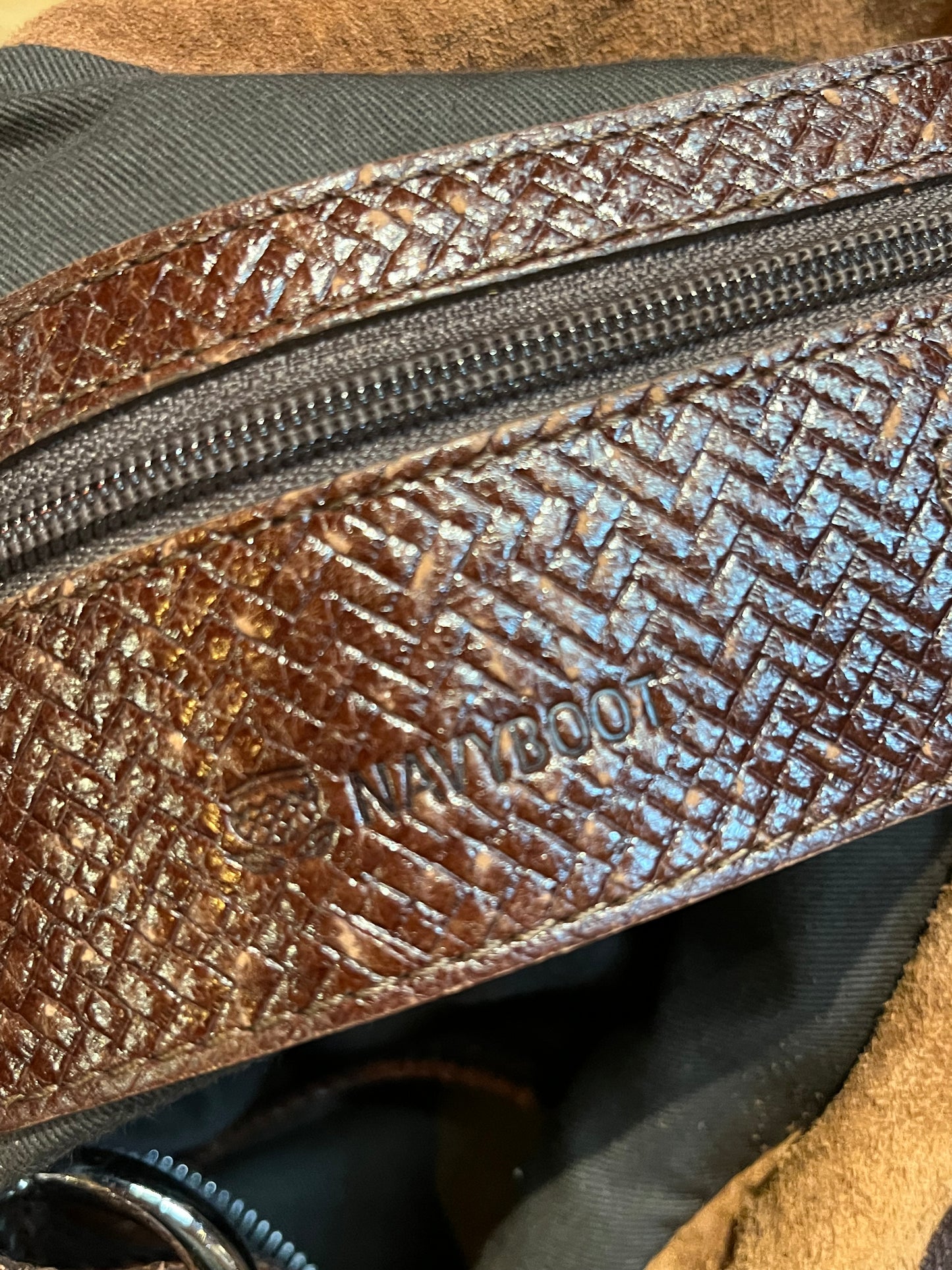 Vintage Navyboot Brown Embossed Woven Leather Handbag