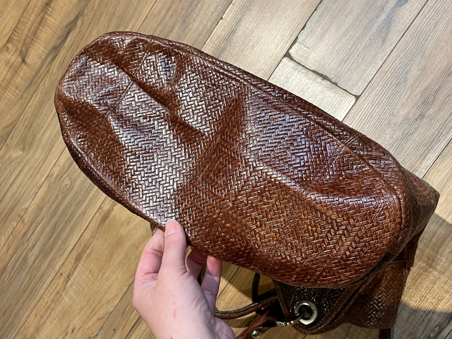 Vintage Navyboot Brown Embossed Woven Leather Handbag