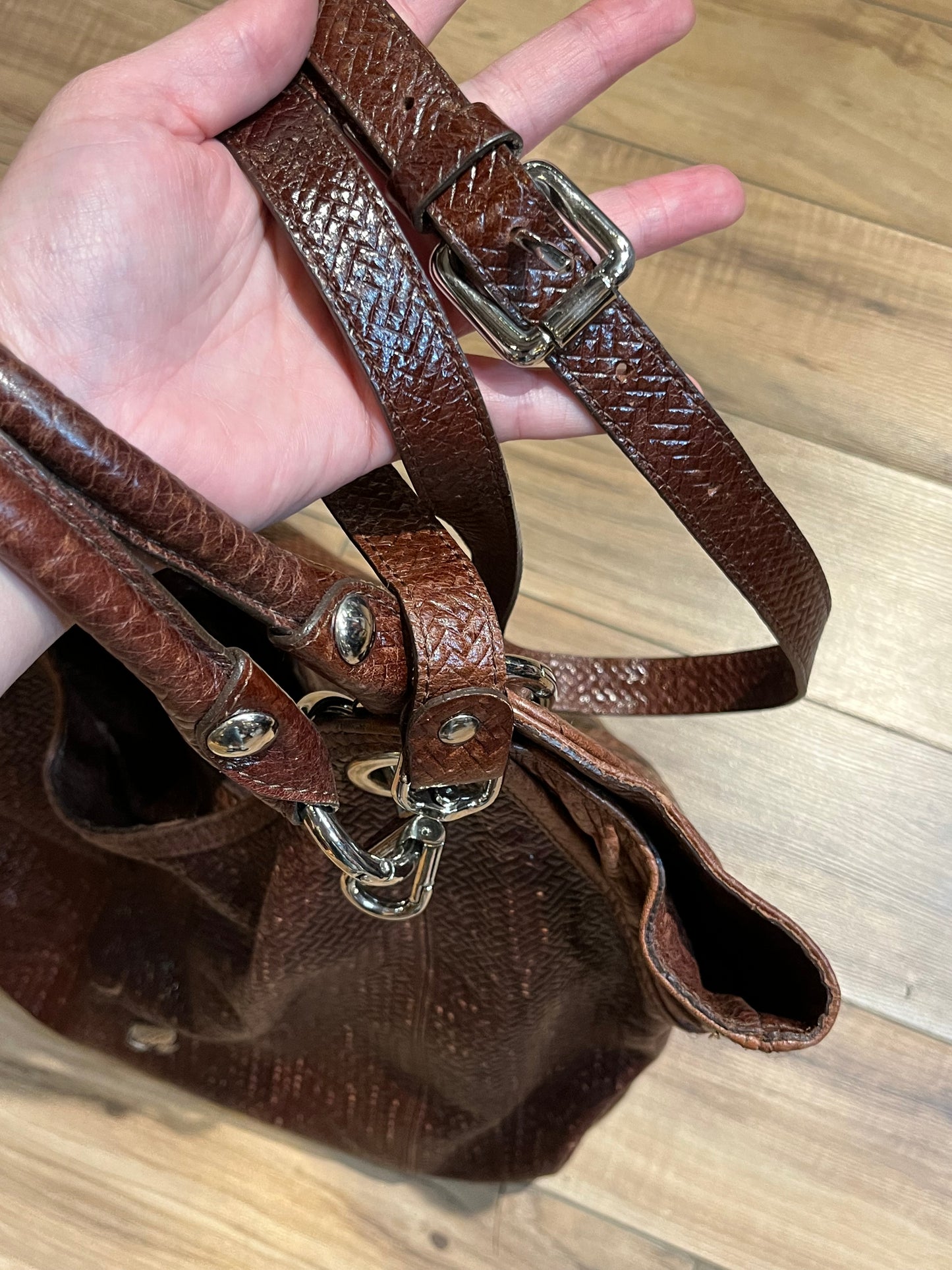 Vintage Navyboot Brown Embossed Woven Leather Handbag