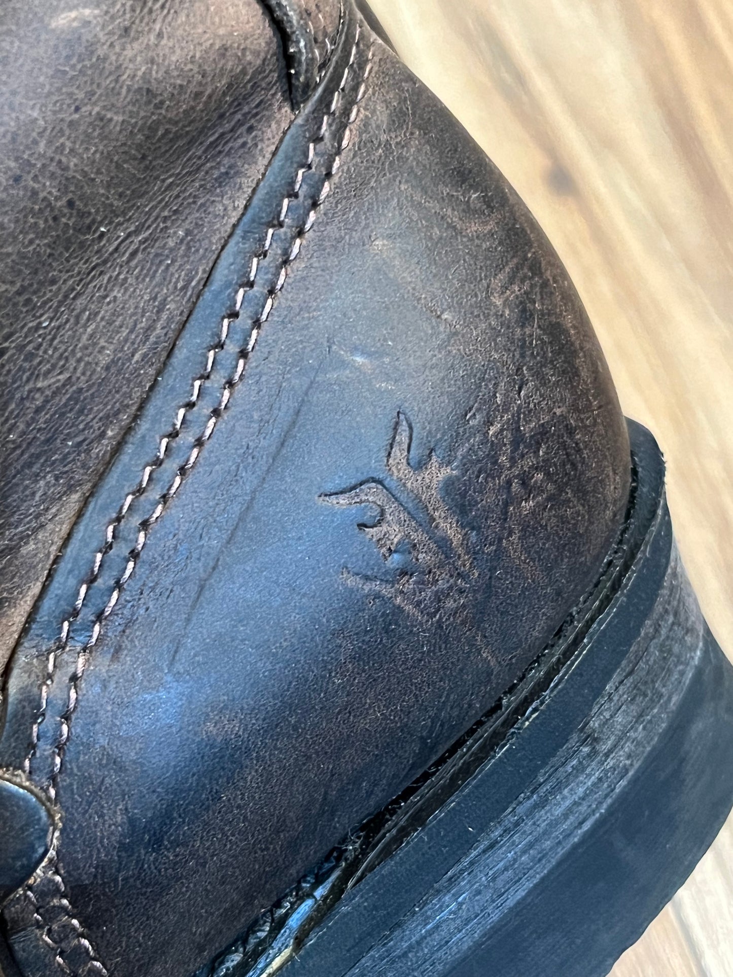 Vintage Frye Engineer Boots with round toe, full grain leather upper and synthetic sole. Made in USA Size 6.5 Womens