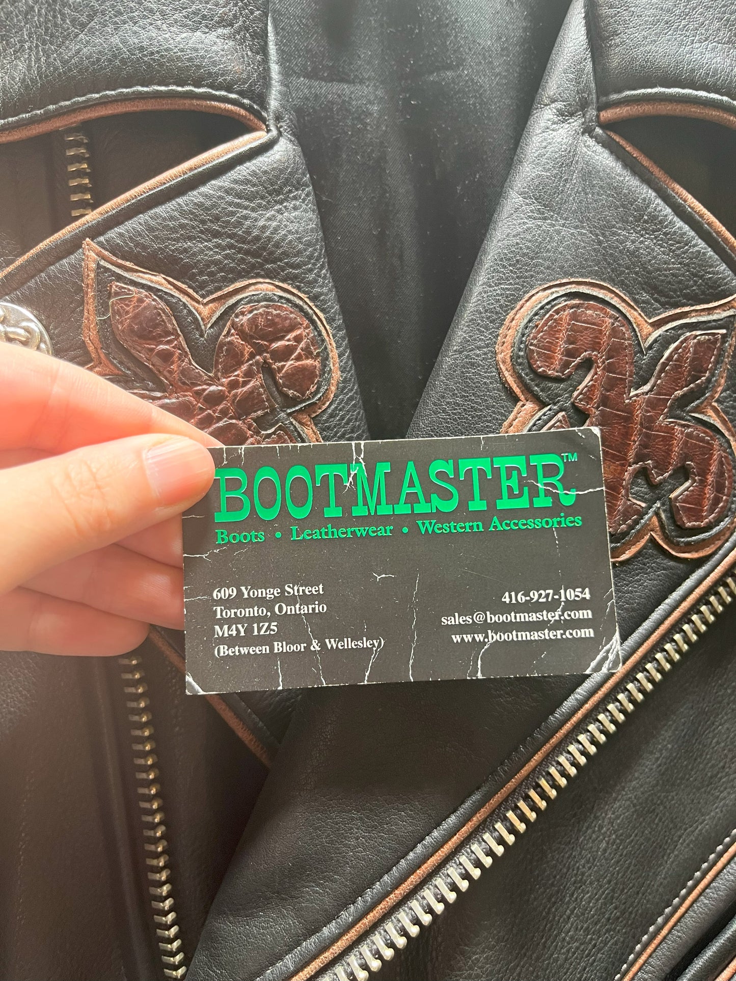 Vintage Bootmaster Skull and Gator Black Leather Motorcycle Jacket, Made in Mexico, Size Large SOLD
