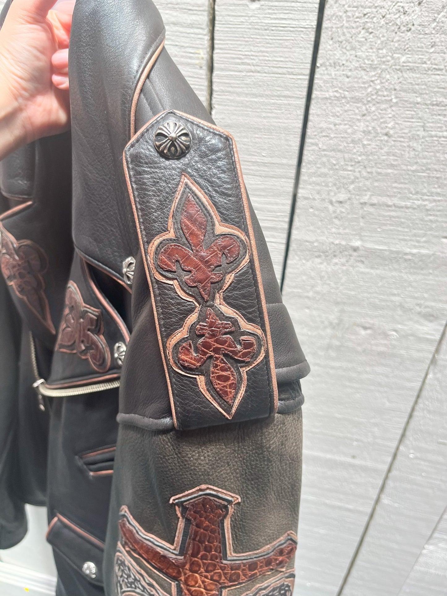 Vintage Bootmaster Skull and Gator Black Leather Motorcycle Jacket, Made in Mexico, Size Large SOLD