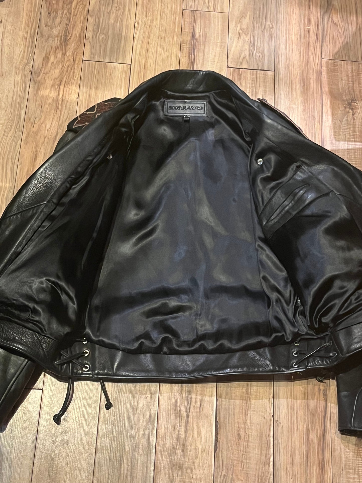 Vintage Bootmaster Skull and Gator Black Leather Motorcycle Jacket, Made in Mexico, Size Large SOLD