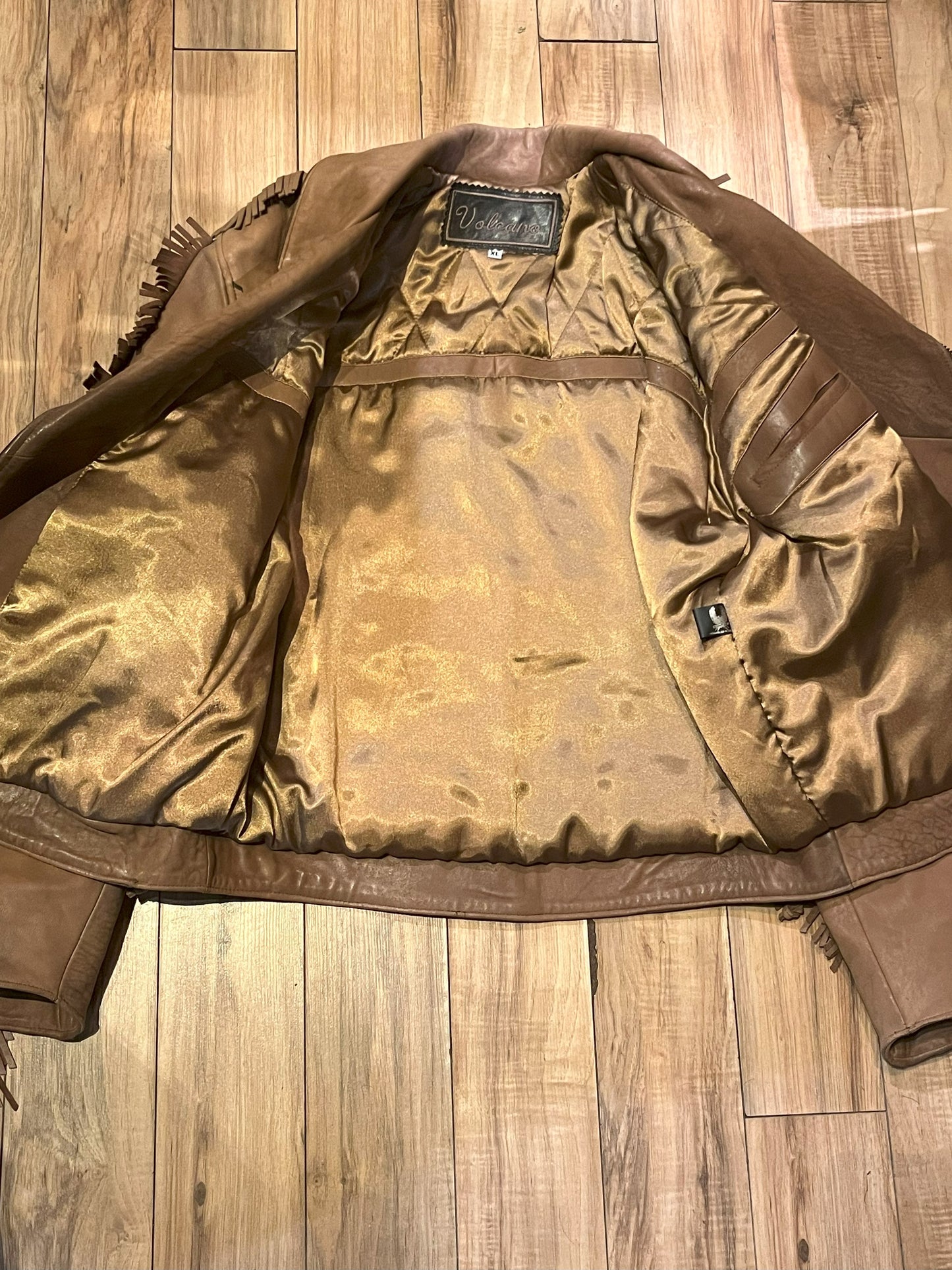 Vintage Volcano Nubuck Leather Light Brown Fringe Motorcycle Jacket, Made in Mexico, Size XL SOLD