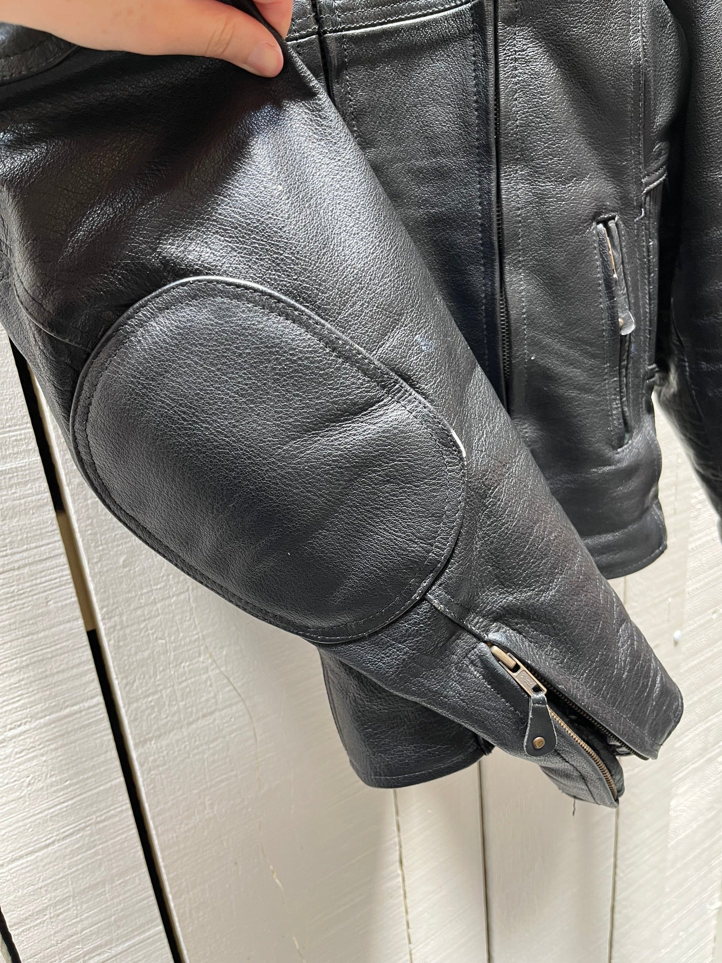 Screamin’ Eagle Black Leather Moto Jacket, Size Large