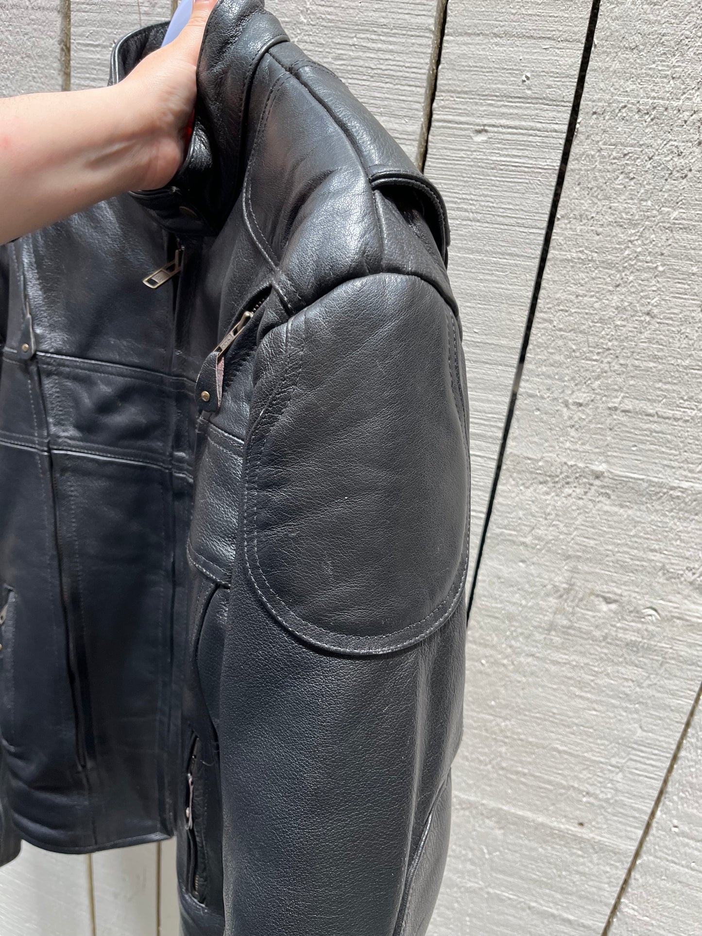 Screamin’ Eagle Black Leather Moto Jacket, Size Large