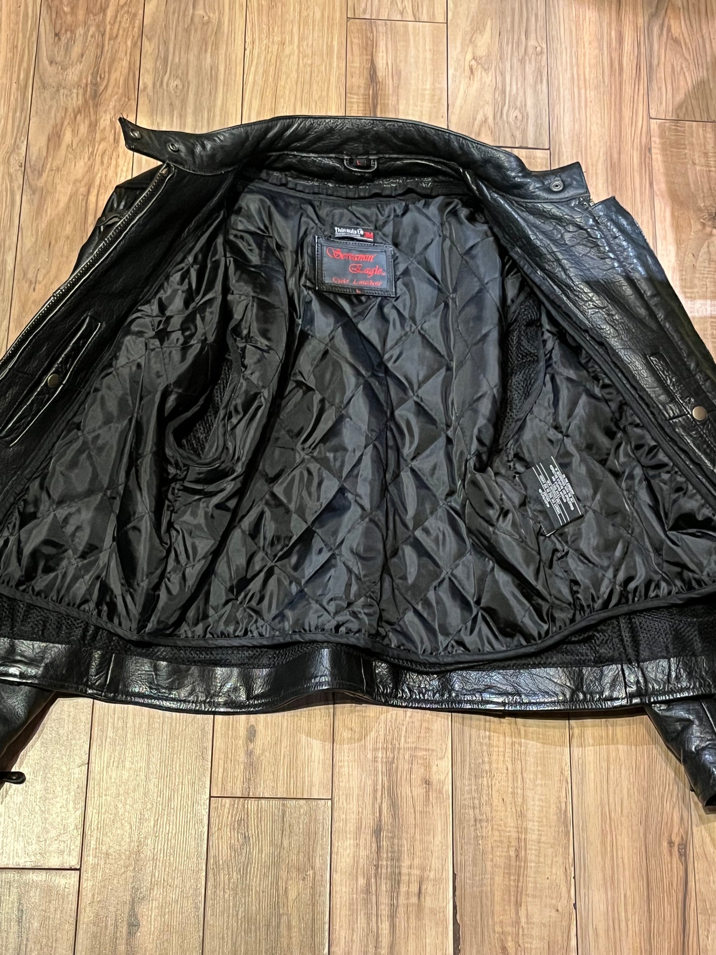 Screamin’ Eagle Black Leather Moto Jacket, Size Large
