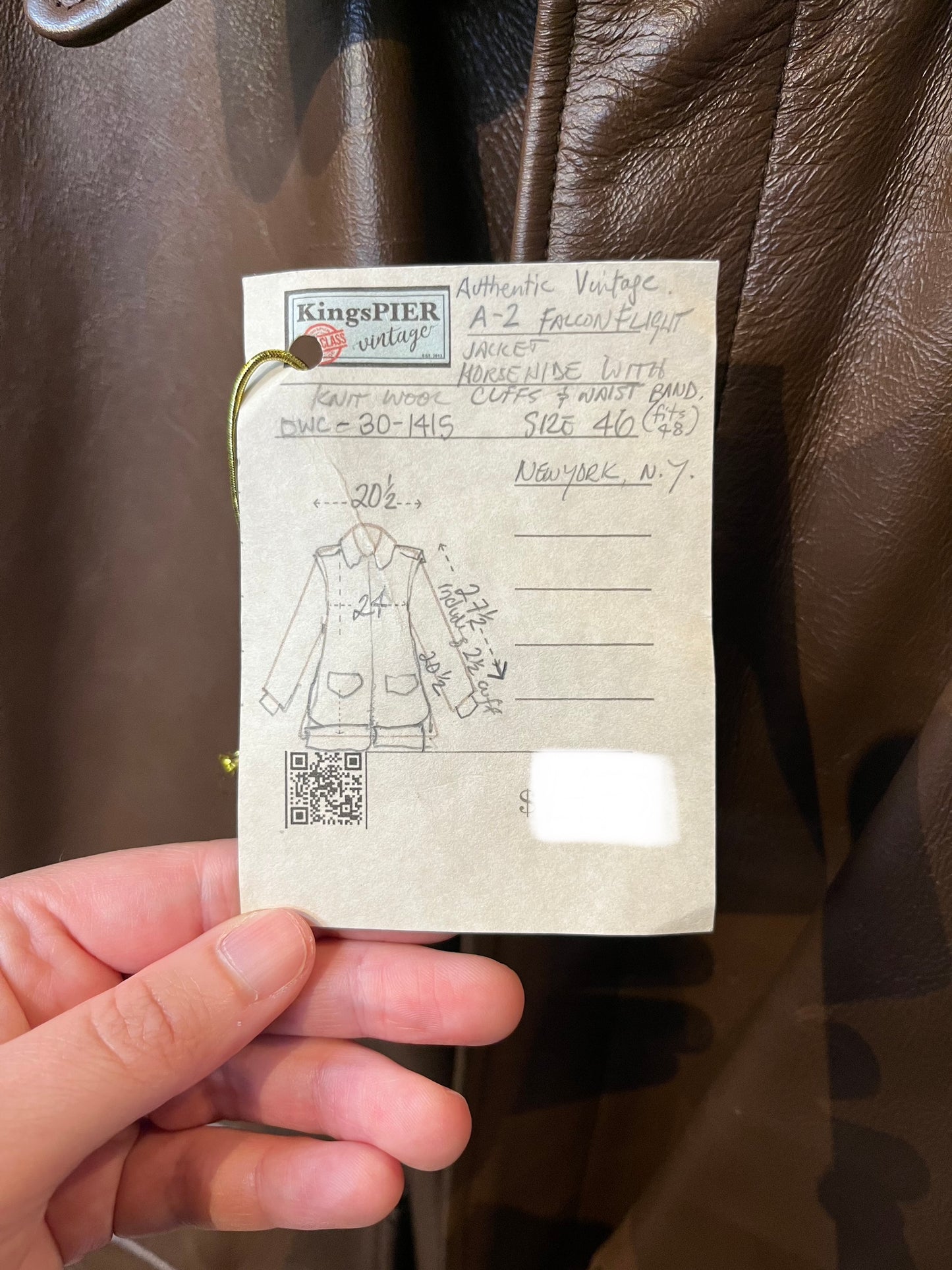Authentic Vintage A-2 DWC-30-1415 Falcon Brown Leather US Air Force Flight Jacket, Made in USA, Size 46