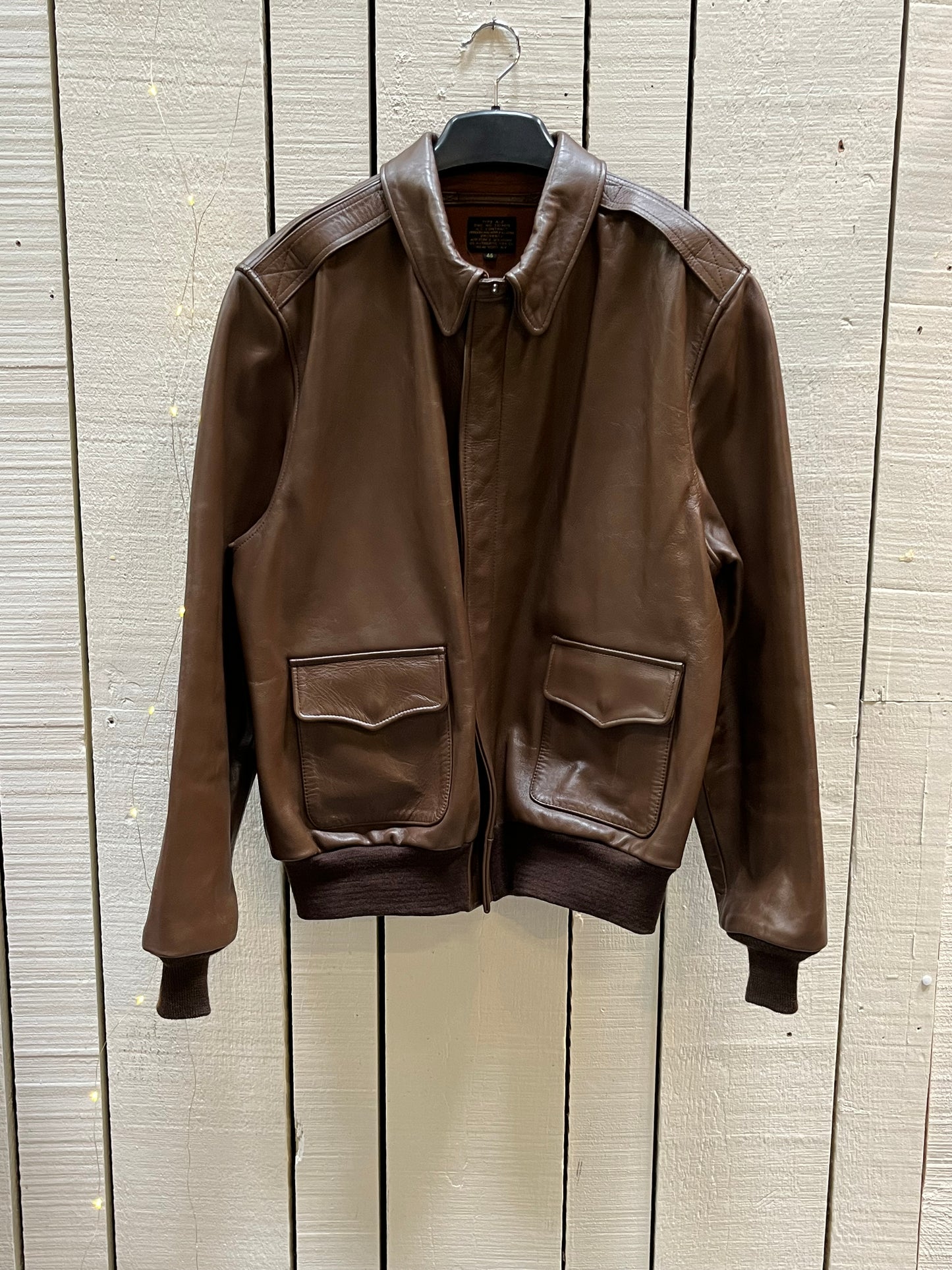 Authentic Vintage A-2 DWC-30-1415 Falcon Brown Leather US Air Force Flight Jacket, Made in USA, Size 46